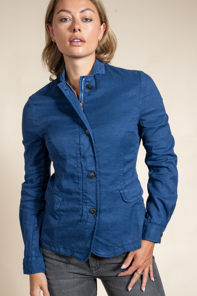 Women's Jolene Tailored Jacket in Blue– Italian Linen-Cotton Luxury Blazer