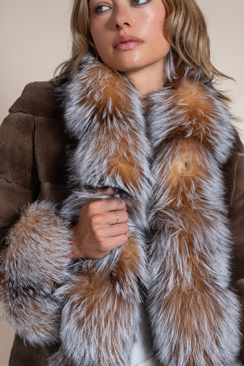 Sheared Mink Jacket with crystal fox collar & cuffs - Hyde Luxury Apparel