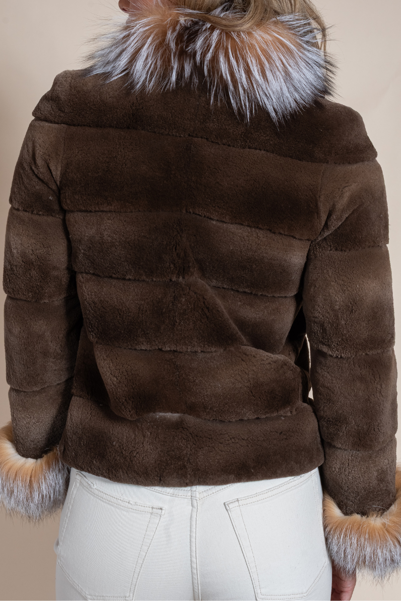 Sheared Mink Jacket with crystal fox collar & cuffs - Hyde Luxury Apparel