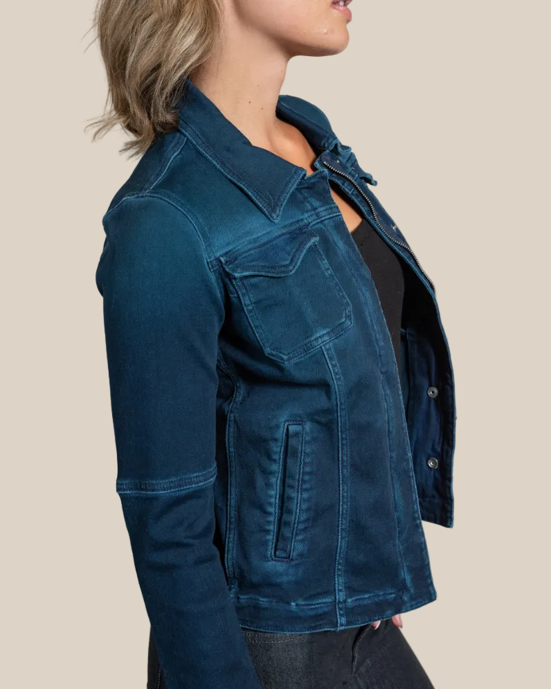 Beale dark blue Italian denim jacket — side view