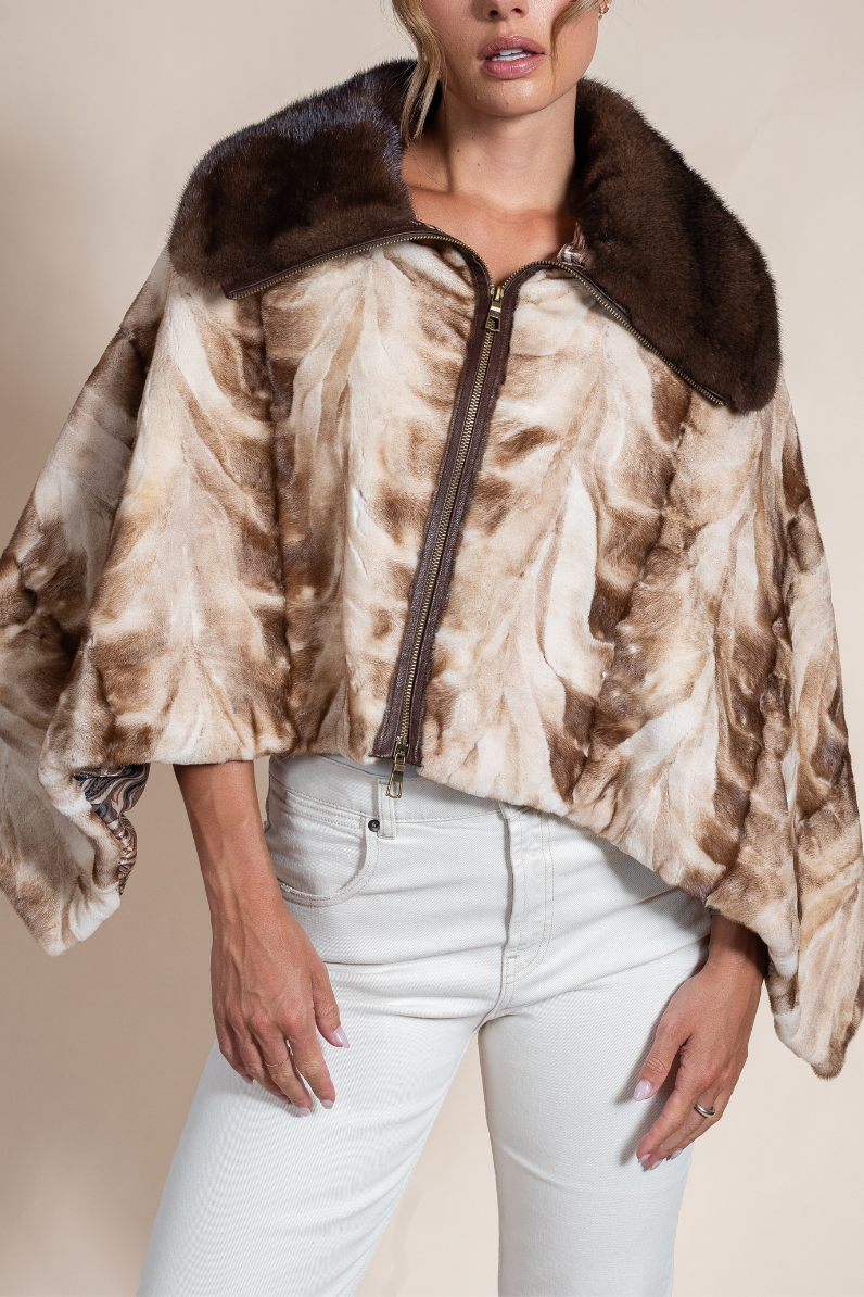 Gold & White Sculpted Mink Cape with Demi Buff Collar | Hyde Luxury - Hyde Luxury Apparel