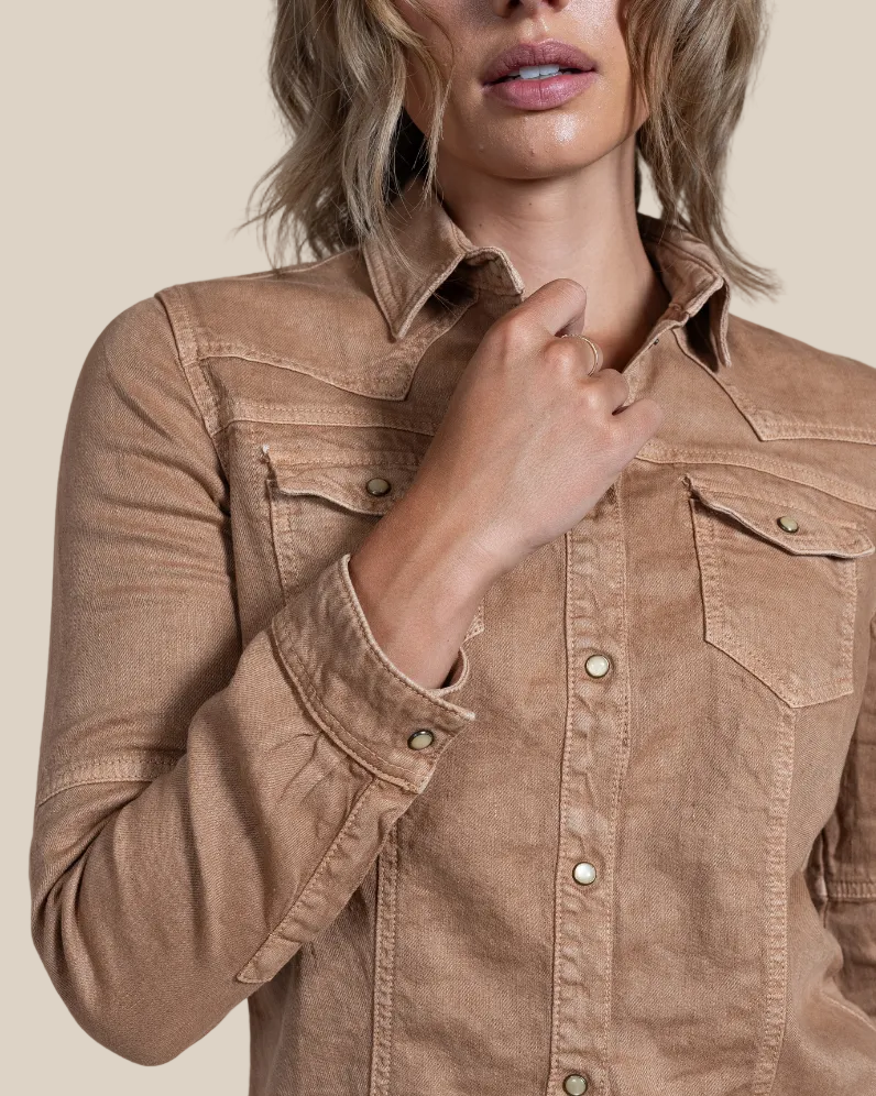 Women's Sarah Western Snap Shirt – Cotton Linen Blend Luxury Casual