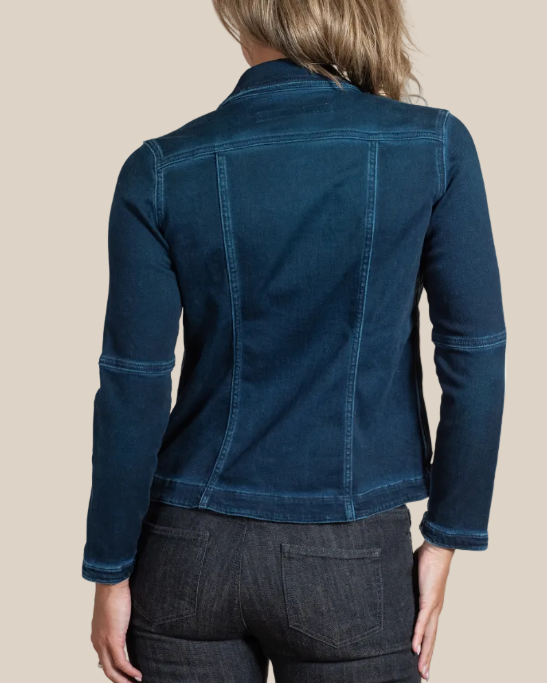 Beale dark blue denim jacket — sleeve and cuff detail