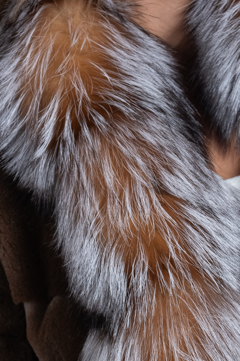 Sheared Mink Jacket with crystal fox collar & cuffs - Hyde Luxury Apparel