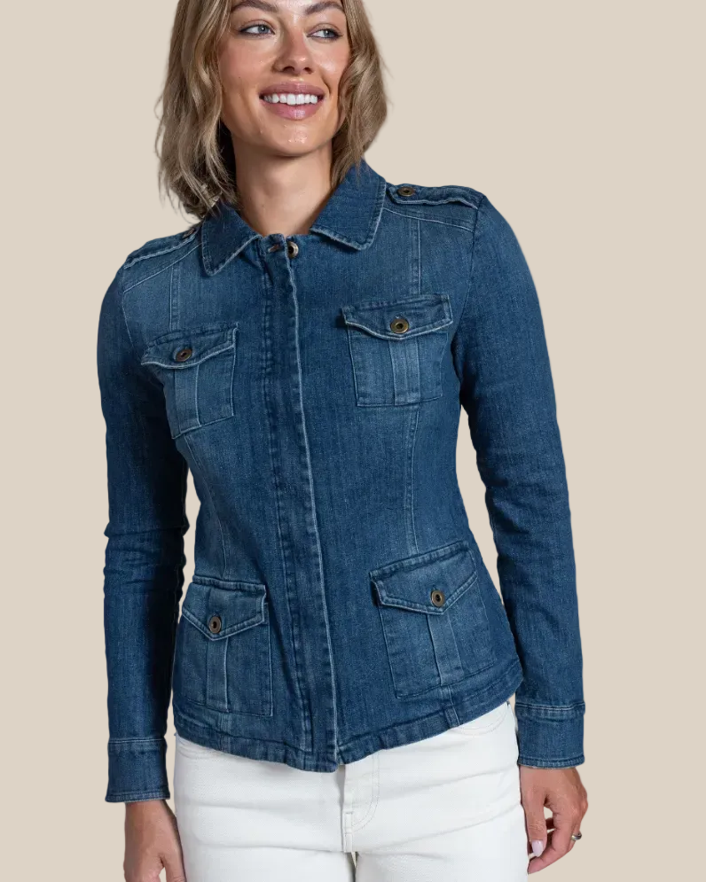 Clelia Italian cotton denim jacket for women — model front view