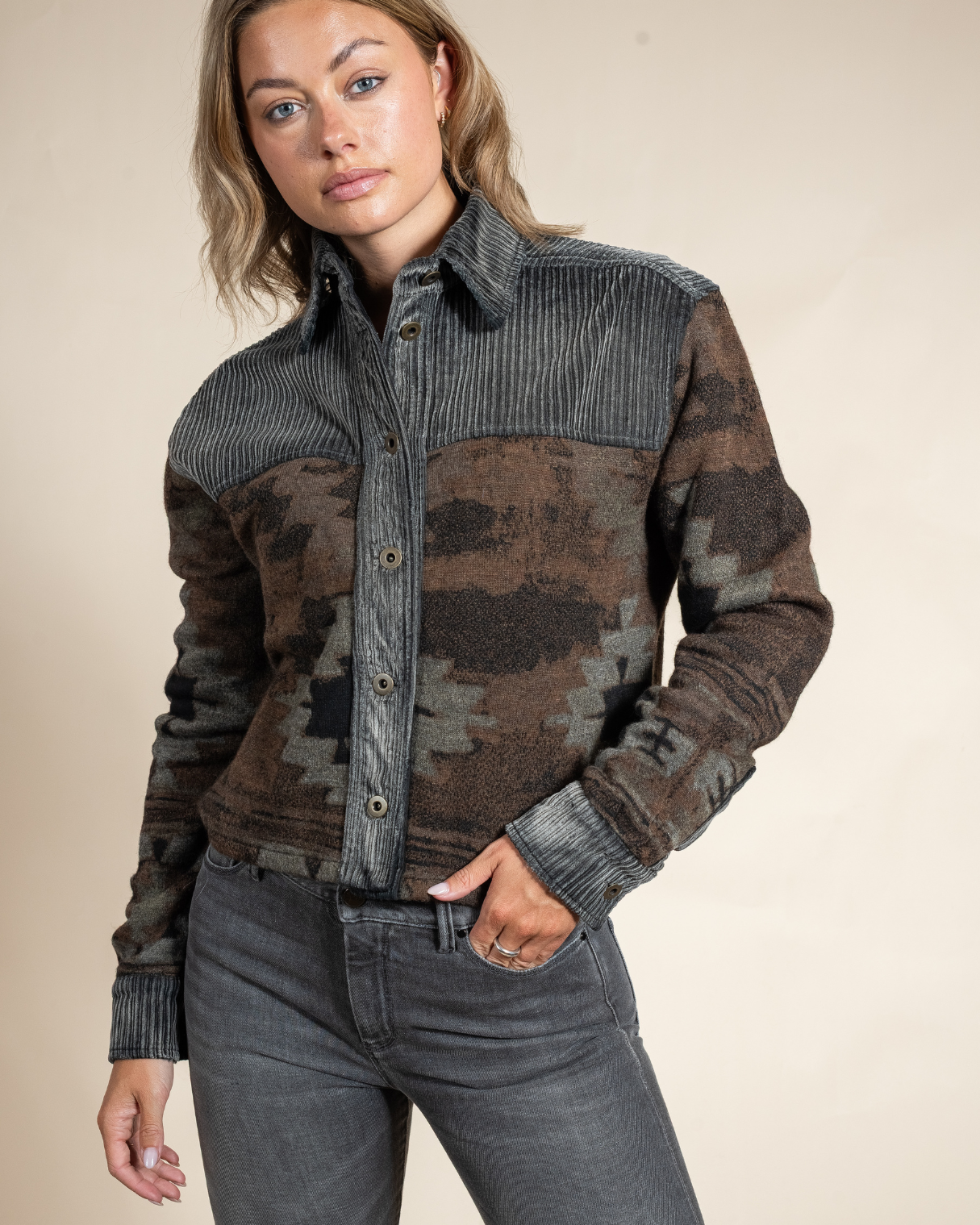 Kaiah Western Shirt Jacket | Italian Wool & Corduroy - Hyde Luxury Apparel