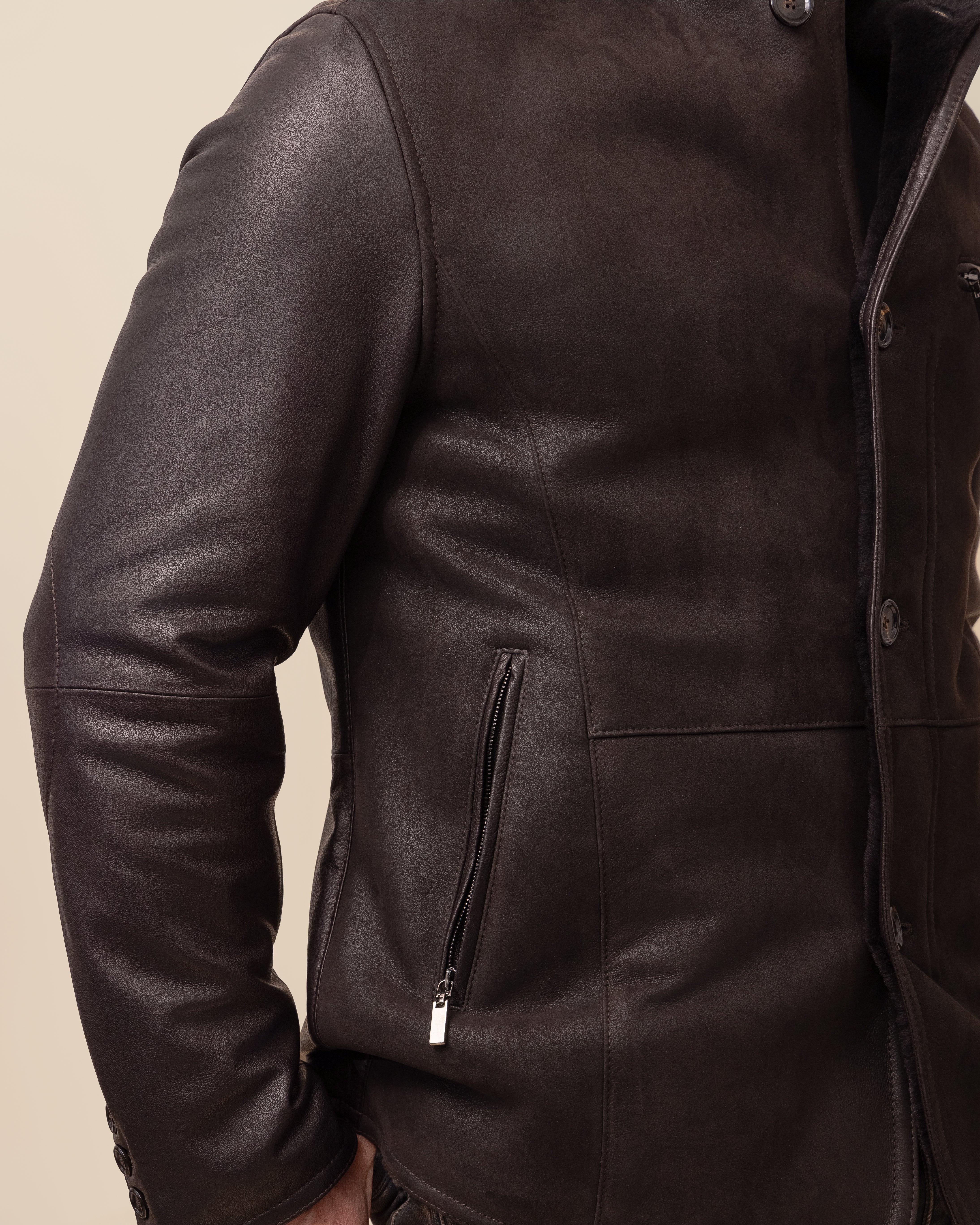HYDE Cortina Jacket — Mocha Spanish Merino Shearling & Italian Deerskin | Men's Luxury Investment Coat
