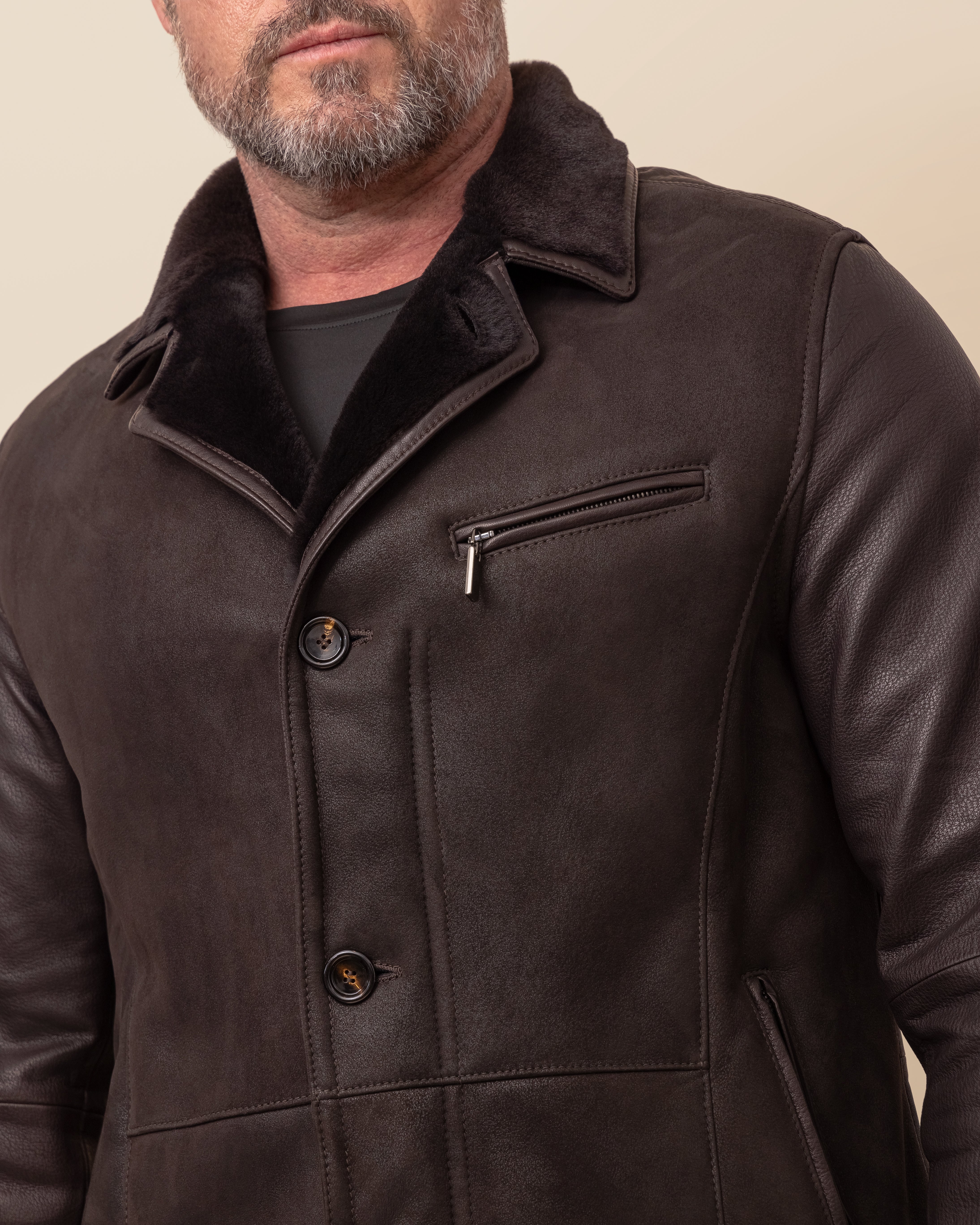 HYDE Cortina Jacket — Mocha Spanish Merino Shearling & Italian Deerskin | Men's Luxury Investment Coat