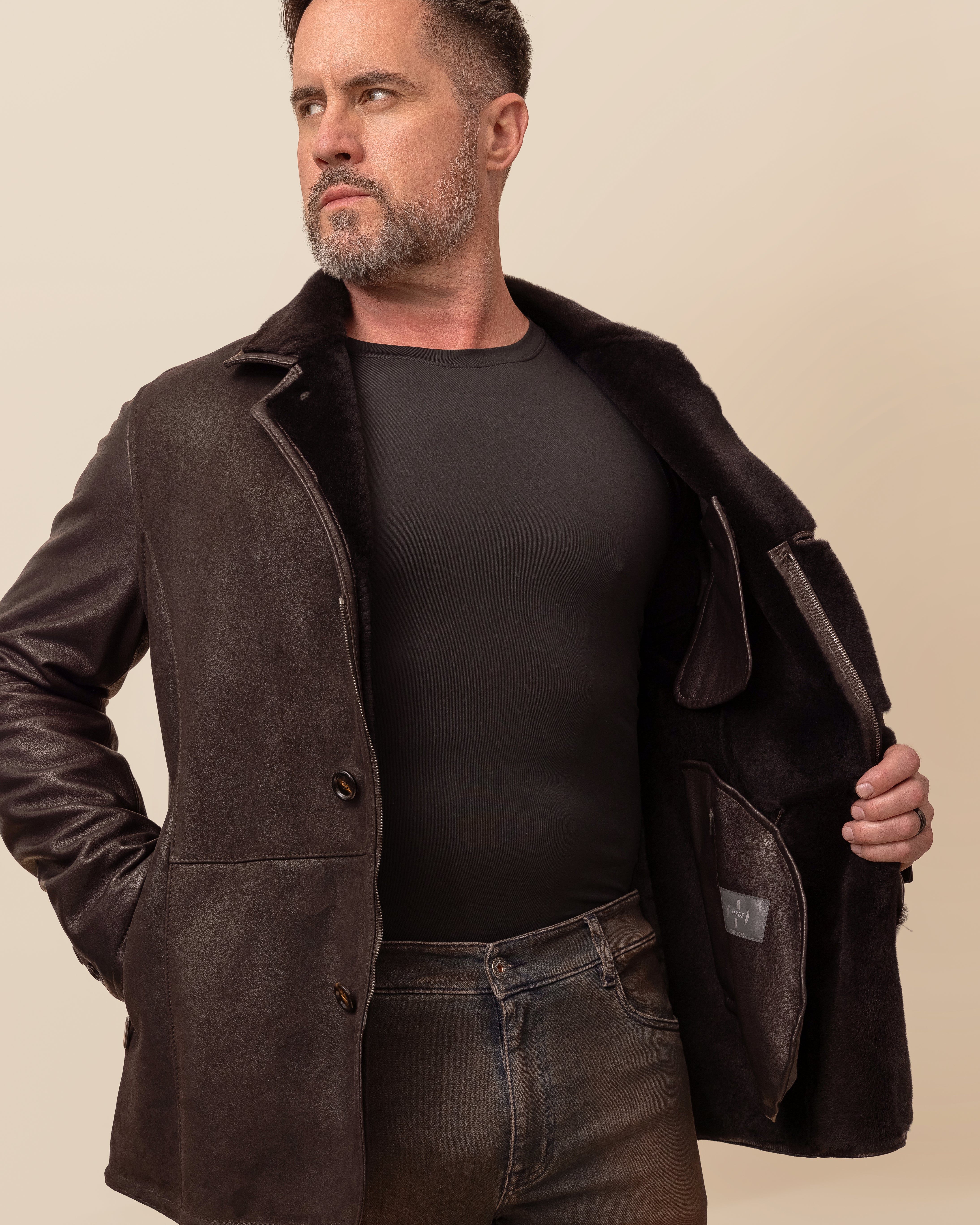 HYDE Cortina Jacket — Mocha Spanish Merino Shearling & Italian Deerskin | Men's Luxury Investment Coat