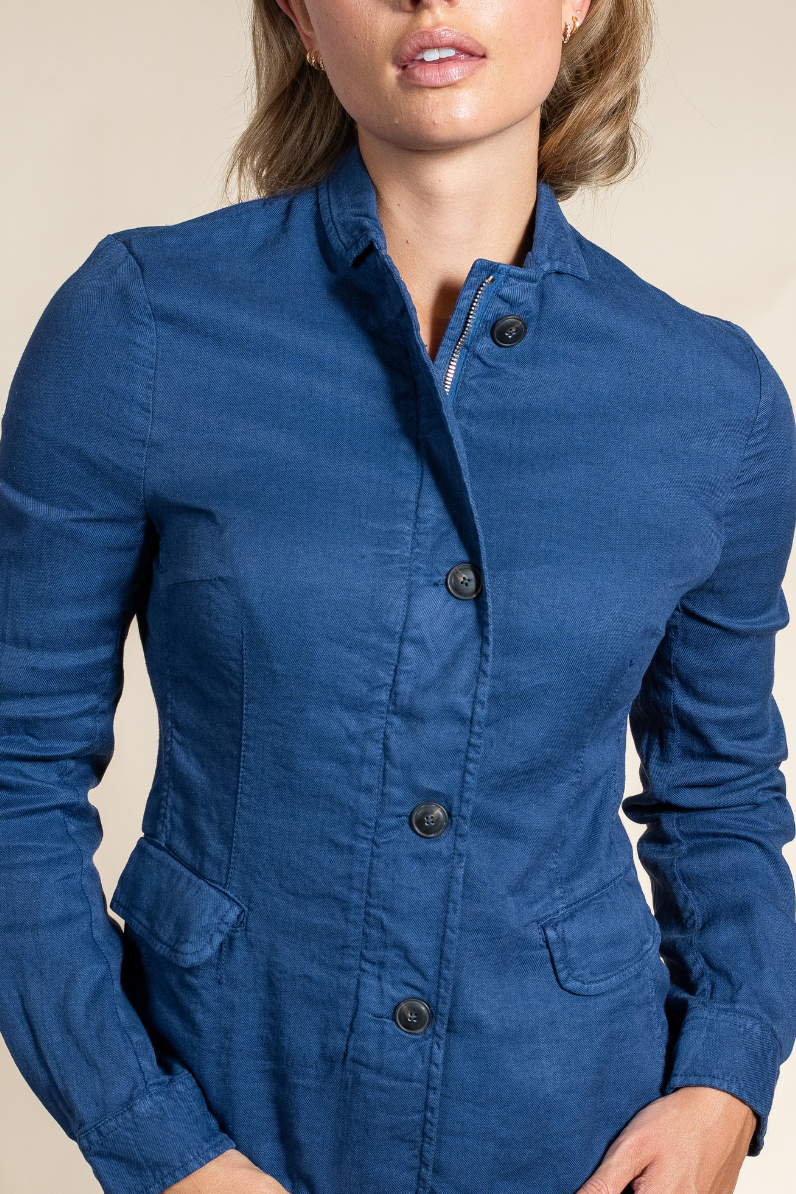 Women's Jolene Tailored Jacket in Blue– Italian Linen-Cotton Luxury Blazer