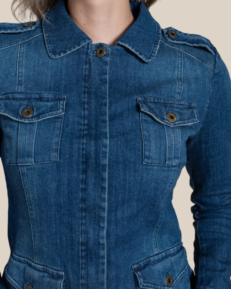 Clelia Italian denim jacket — side view of lightweight silhouette