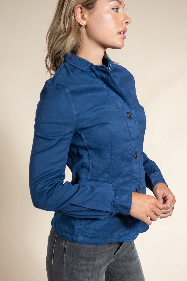 Women's Jolene Tailored Jacket in Blue– Italian Linen-Cotton Luxury Blazer
