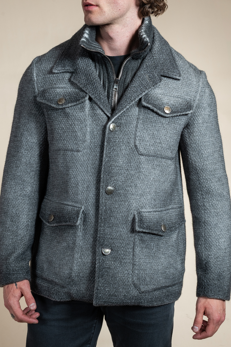 Men’s Luxury Wool-Mohair Blend Coat with Removable Knit Placket | Hyde Luxury Apparel