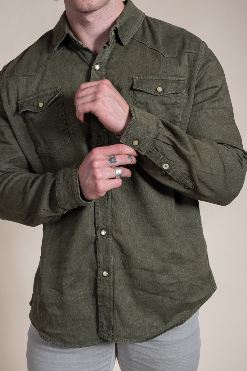 Men’s Italian Linen Overshirt in Sage Green – Lightweight Summer Layer