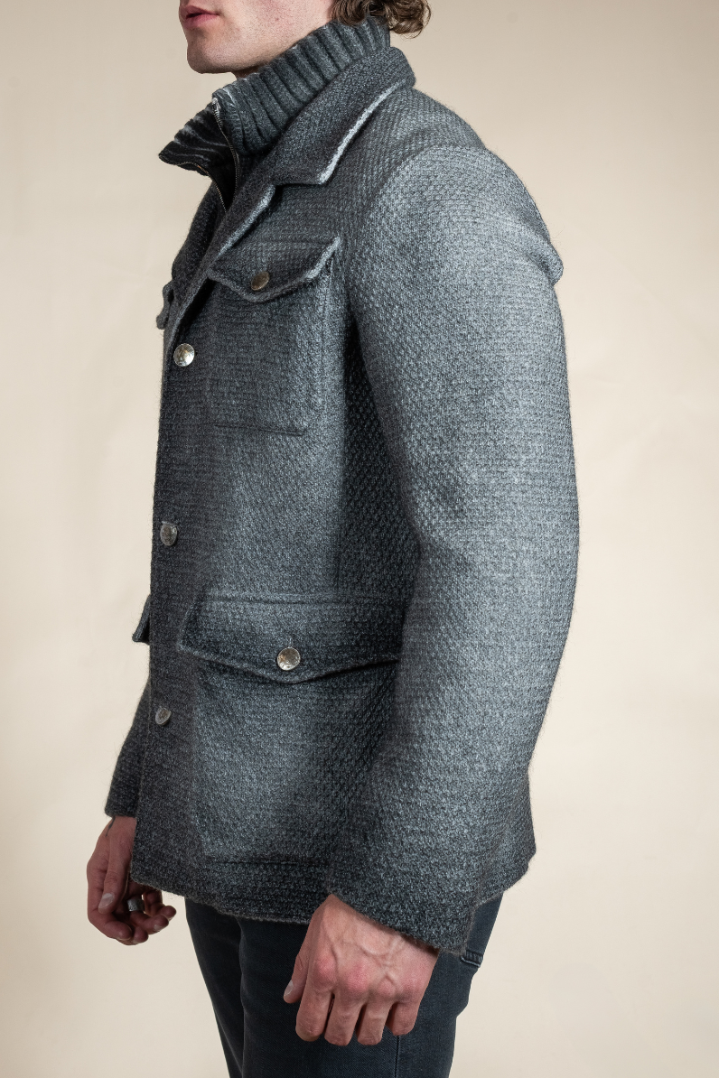 Men’s Luxury Wool-Mohair Blend Coat with Removable Knit Placket | Hyde Luxury Apparel