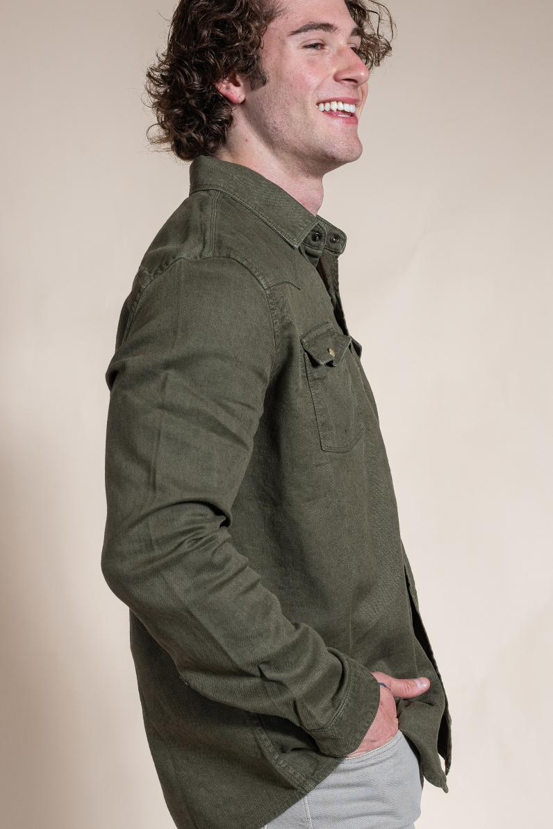 Men’s Italian Linen Overshirt in Sage Green – Lightweight Summer Layer