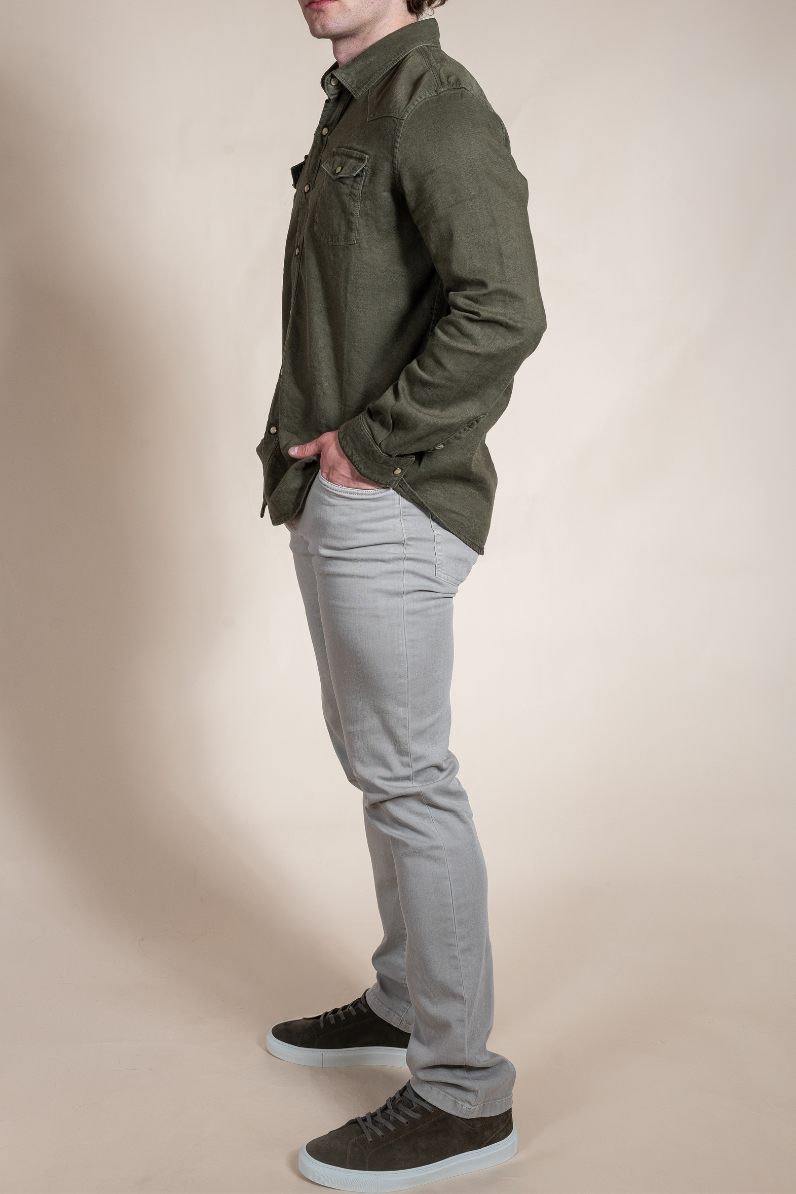 Men’s Italian Linen Overshirt in Sage Green – Lightweight Summer Layer