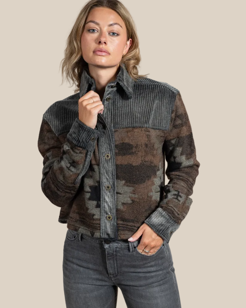 Kaiah Anthracite cropped overshirt — fabric and texture detail
