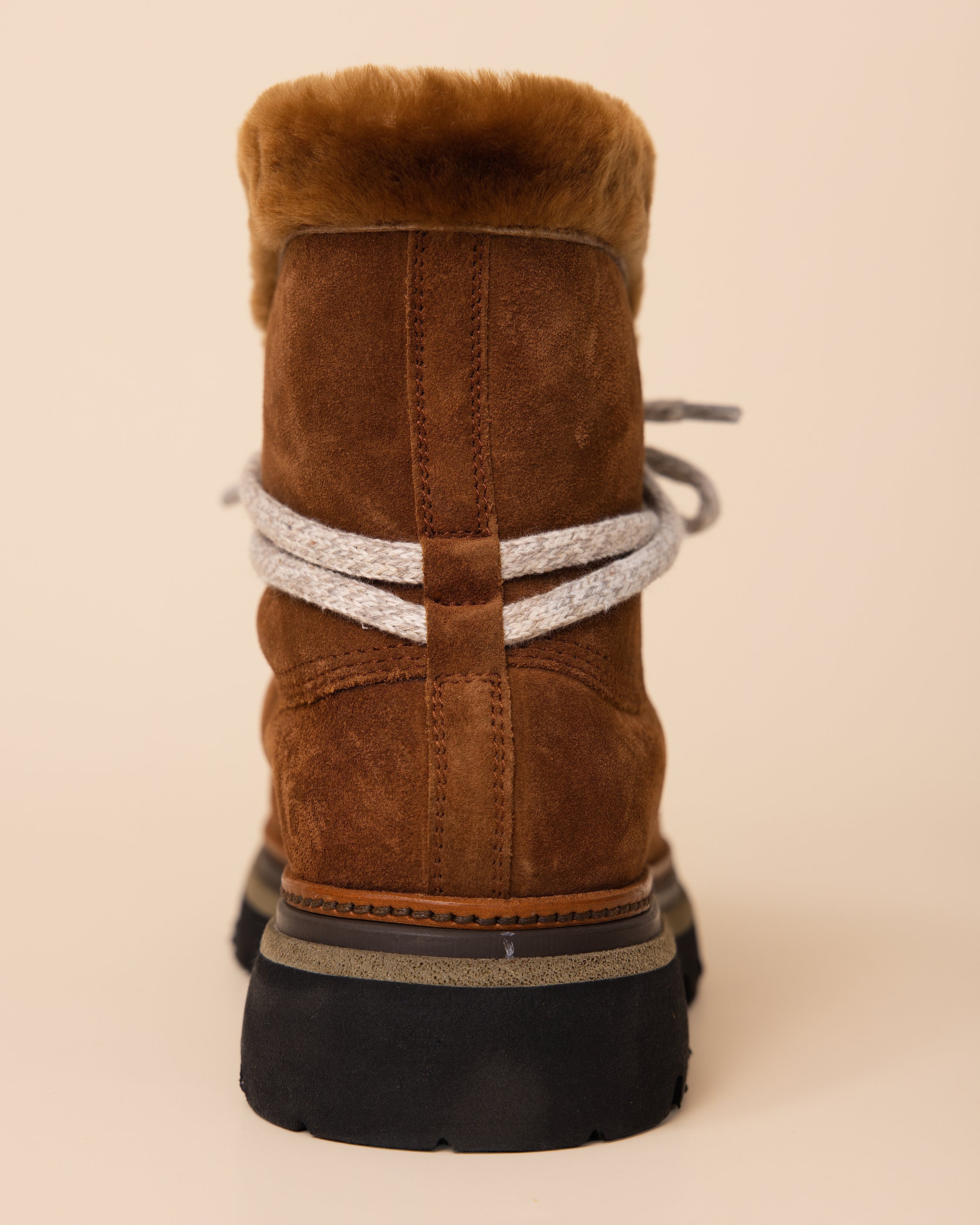 HYDE Dalia suede stivaletto with fur in tabacco, Italian luxury women's ankle boot for alpine and resort wear