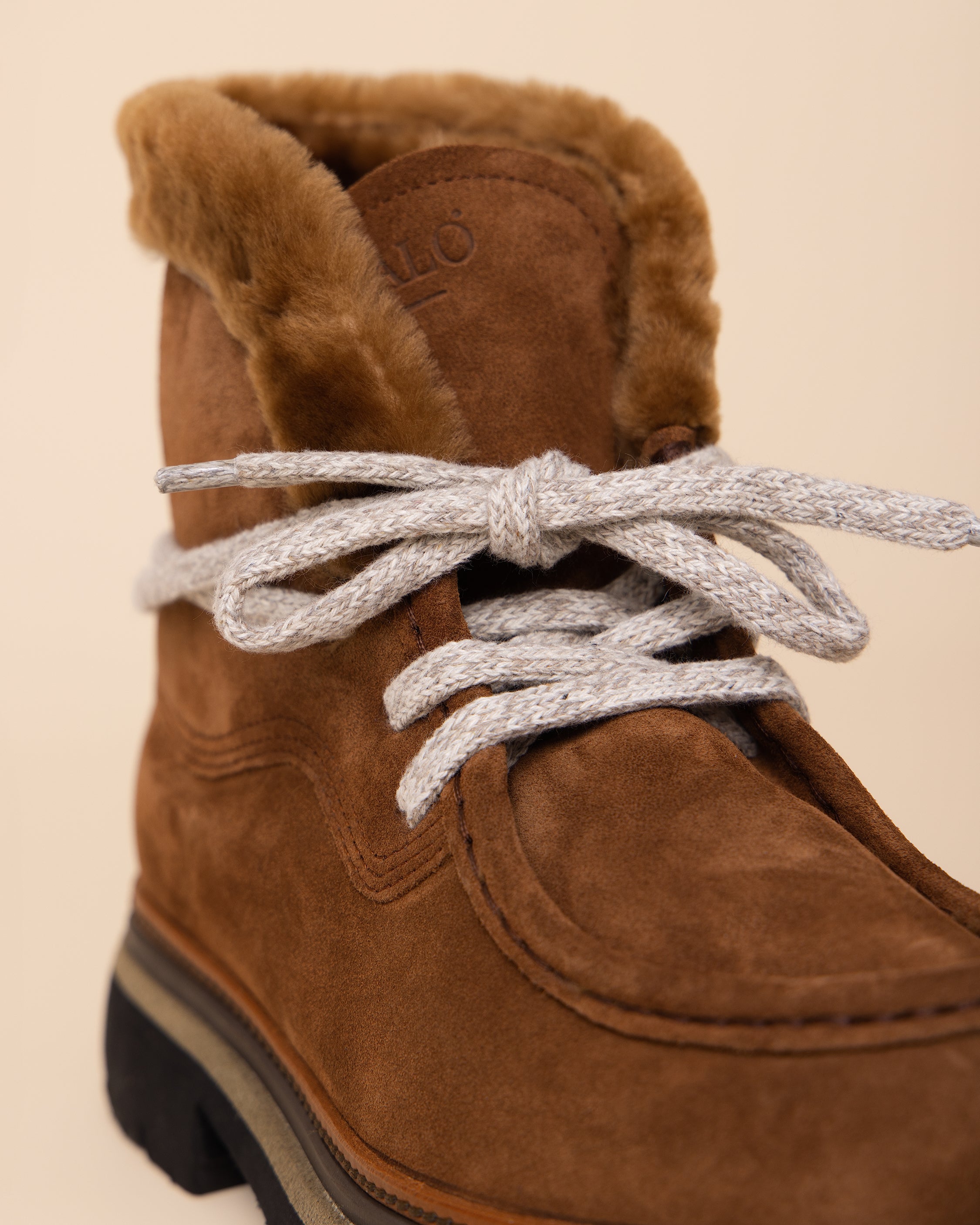HYDE Dalia suede stivaletto in tabacco by Calò, women's Italian fur-lined lace-up ankle boot