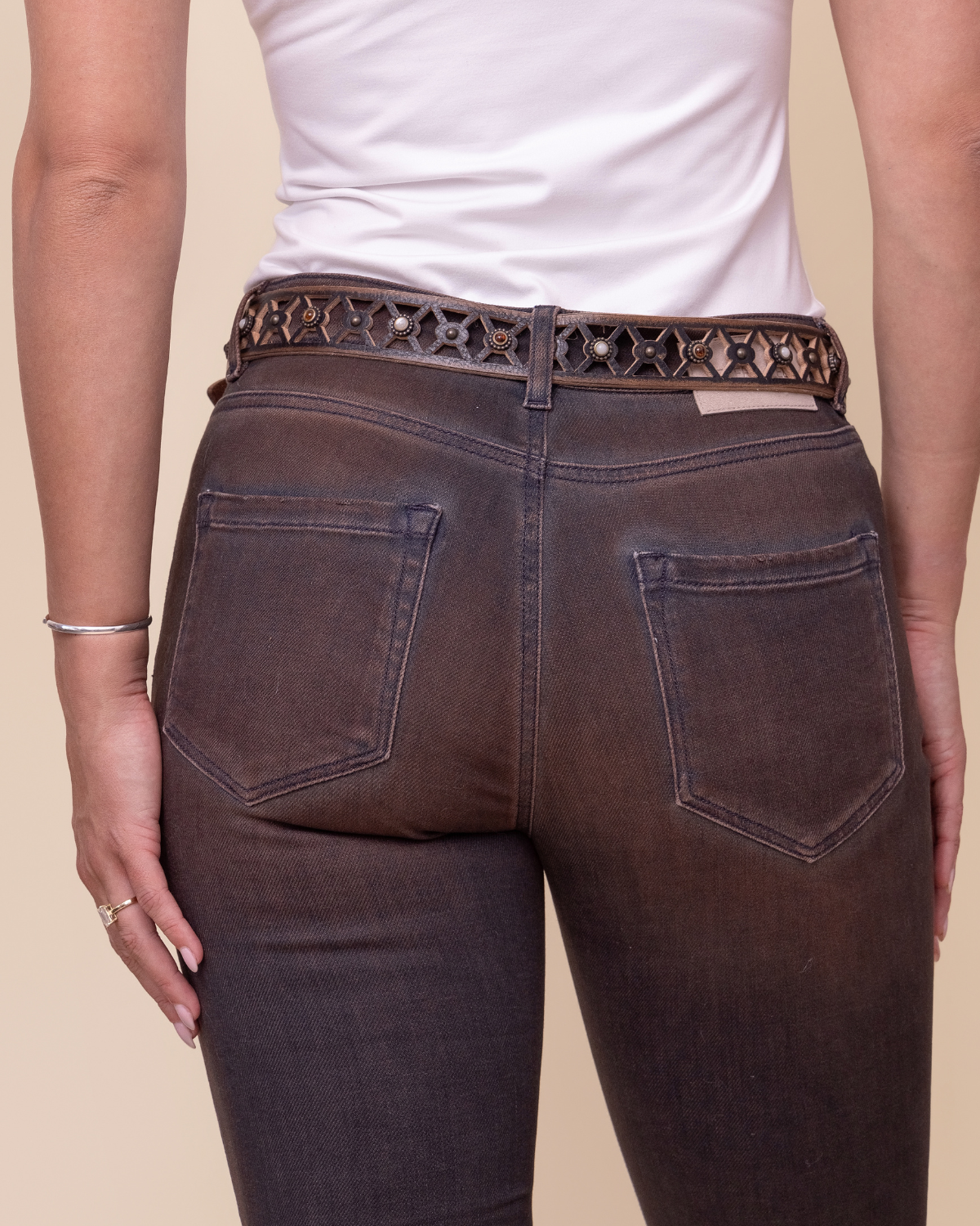 styled look showing cammello leather and Western silhouette