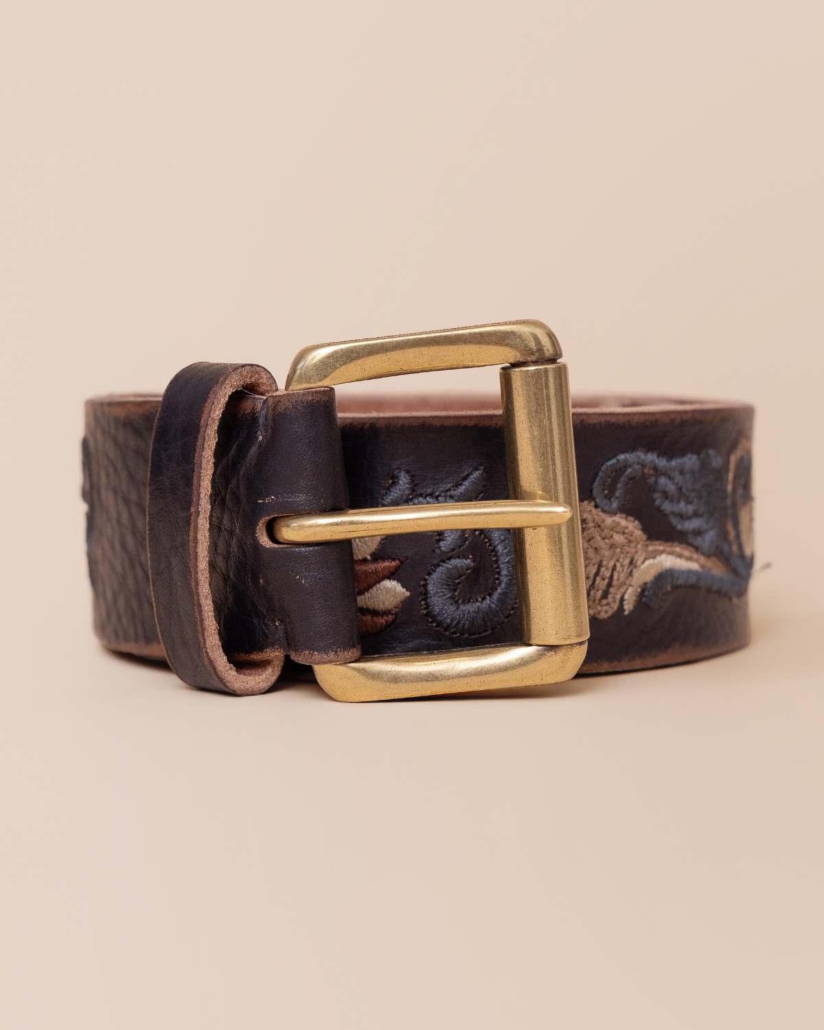 HYDE Firenze Embroidered Leather Belt — Antico Nero
