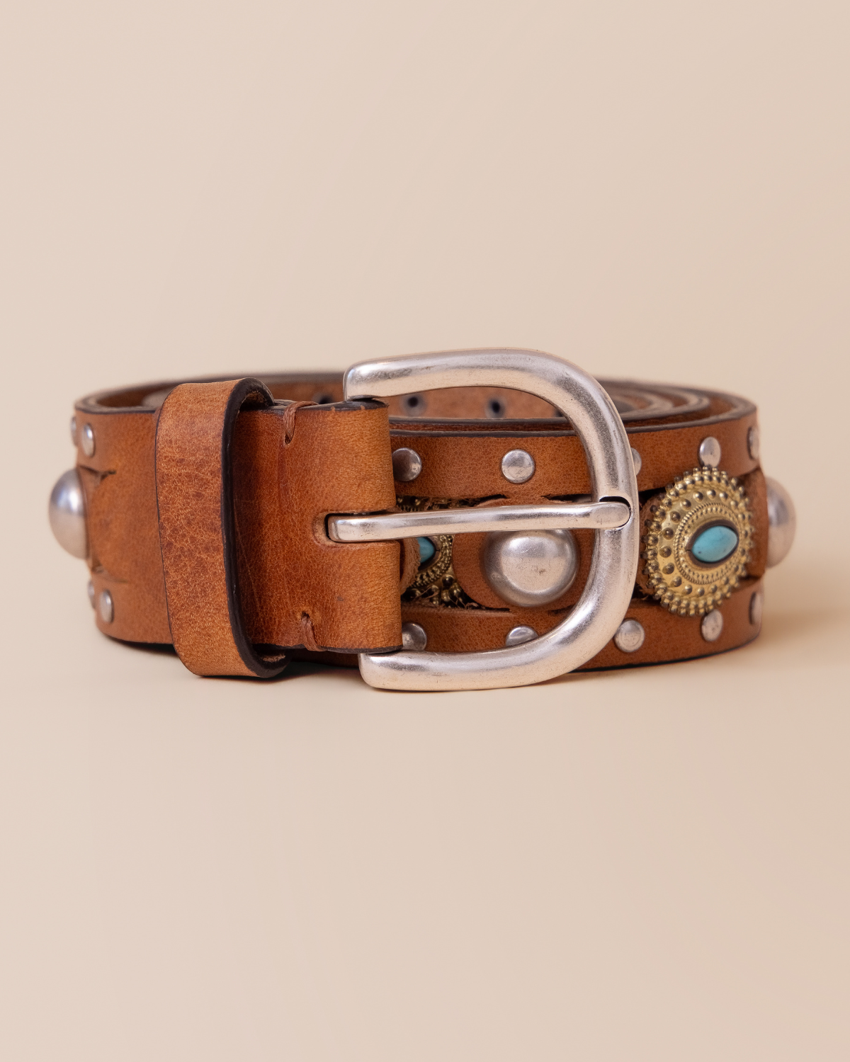 Hyde Silverado Cognac Studded Italian Leather Belt | Women's Luxury Western Designer Belt
