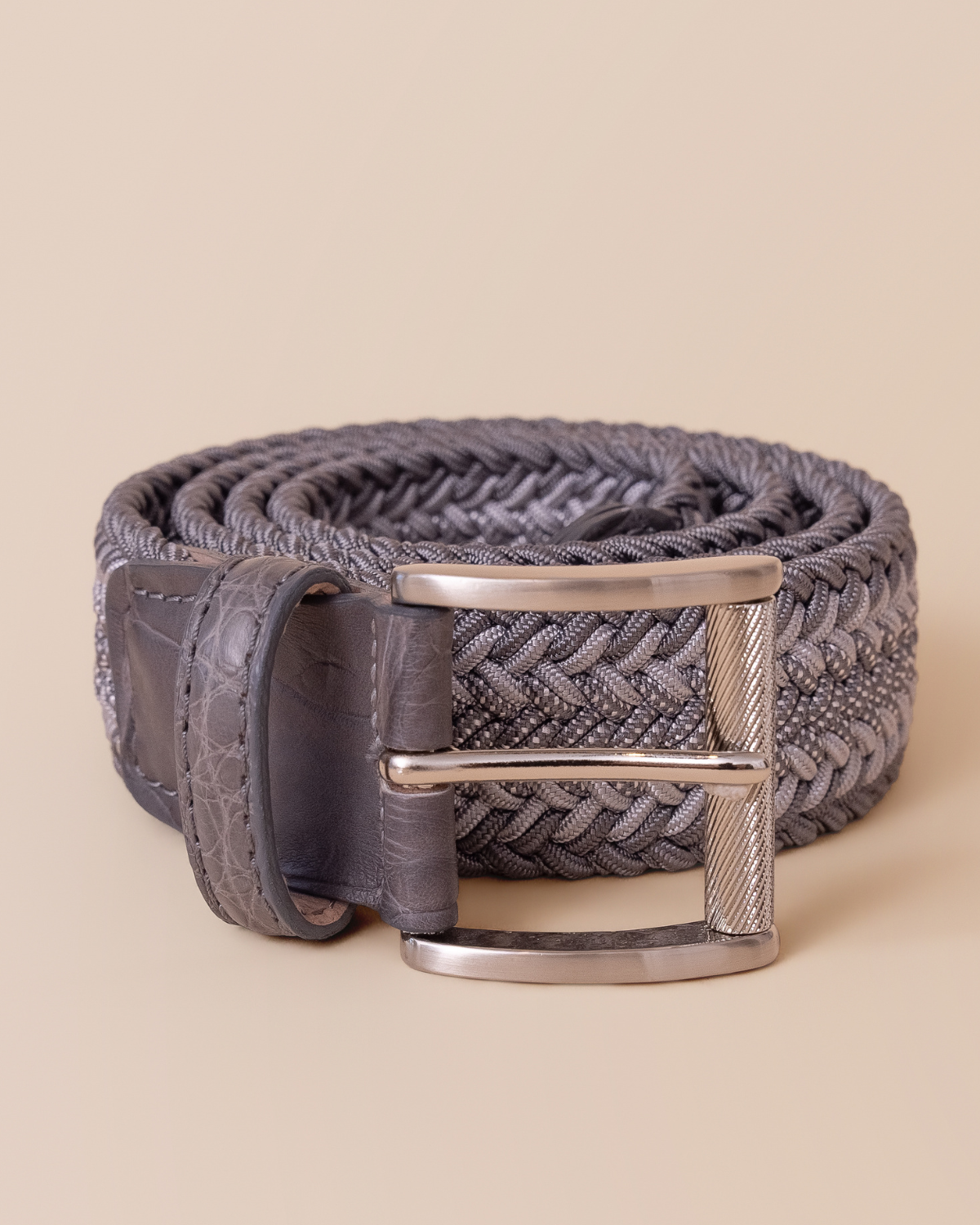 HYDE Riviera Braided Alligator Belt in Charcoal