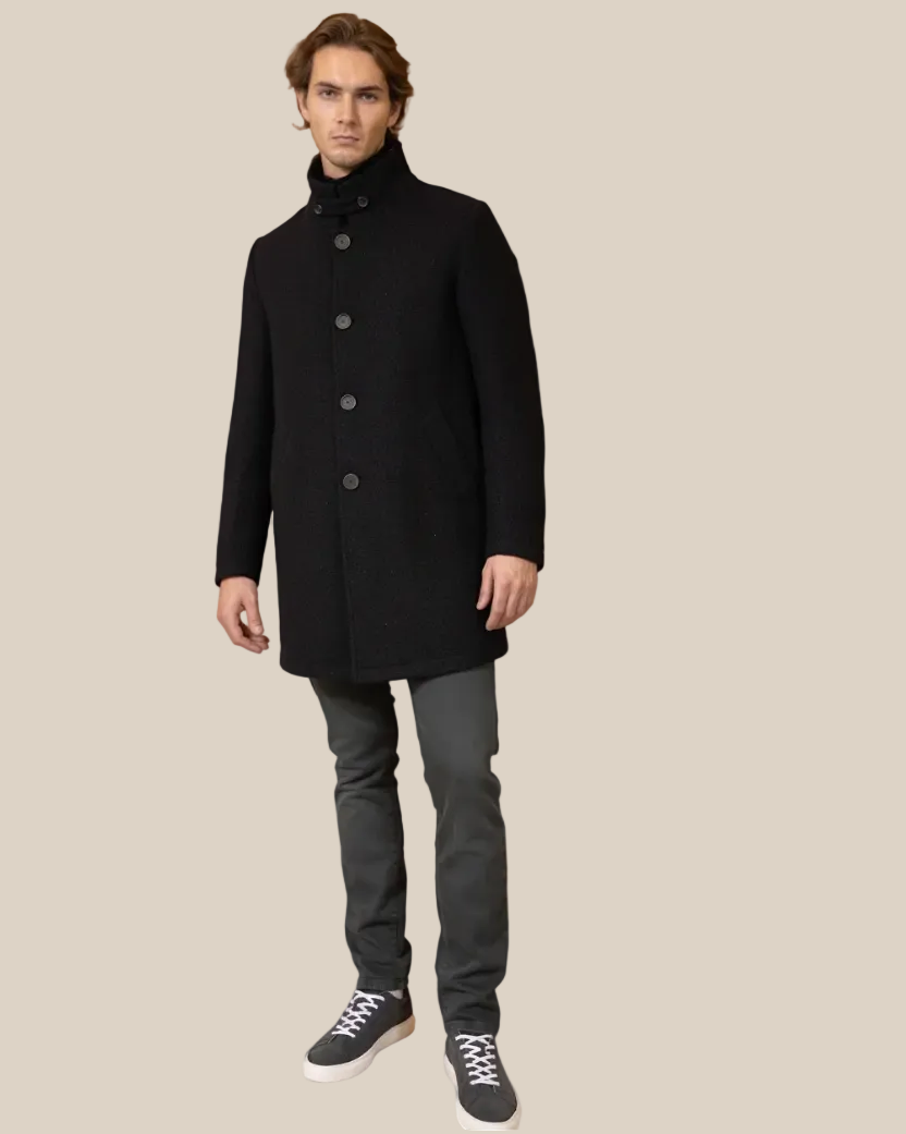 English Ribbed Virgin Wool Mohair Coat for Men | Italian Luxury Stand Collar Coat