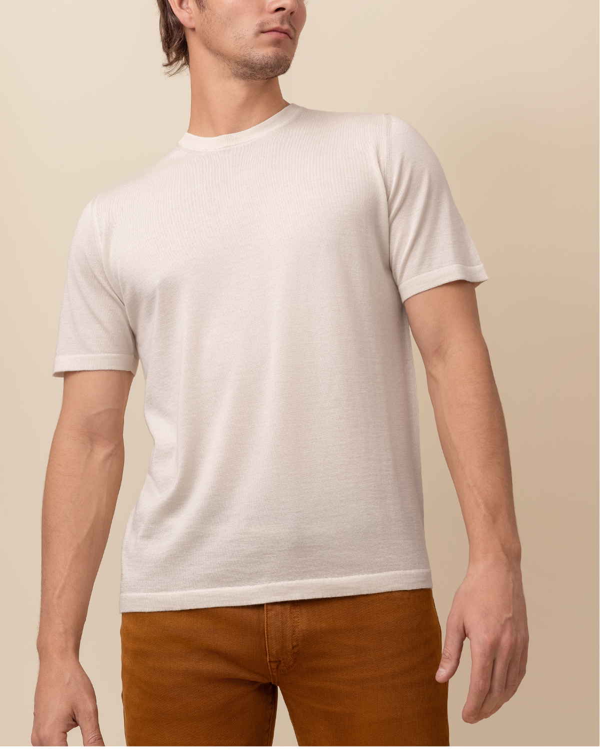 HYDE Cortona in Crystal Ivory — hand-linked seams and lightweight baby cashmere silk blend drape, sizes S–2XL