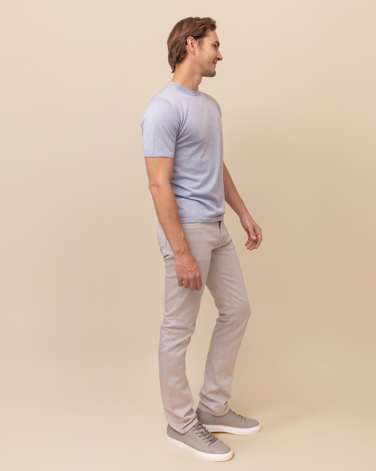 HYDE Cortona Sky Blue Baby Cashmere Silk Crew Neck Sweater — full front view, made in Perugia Italy