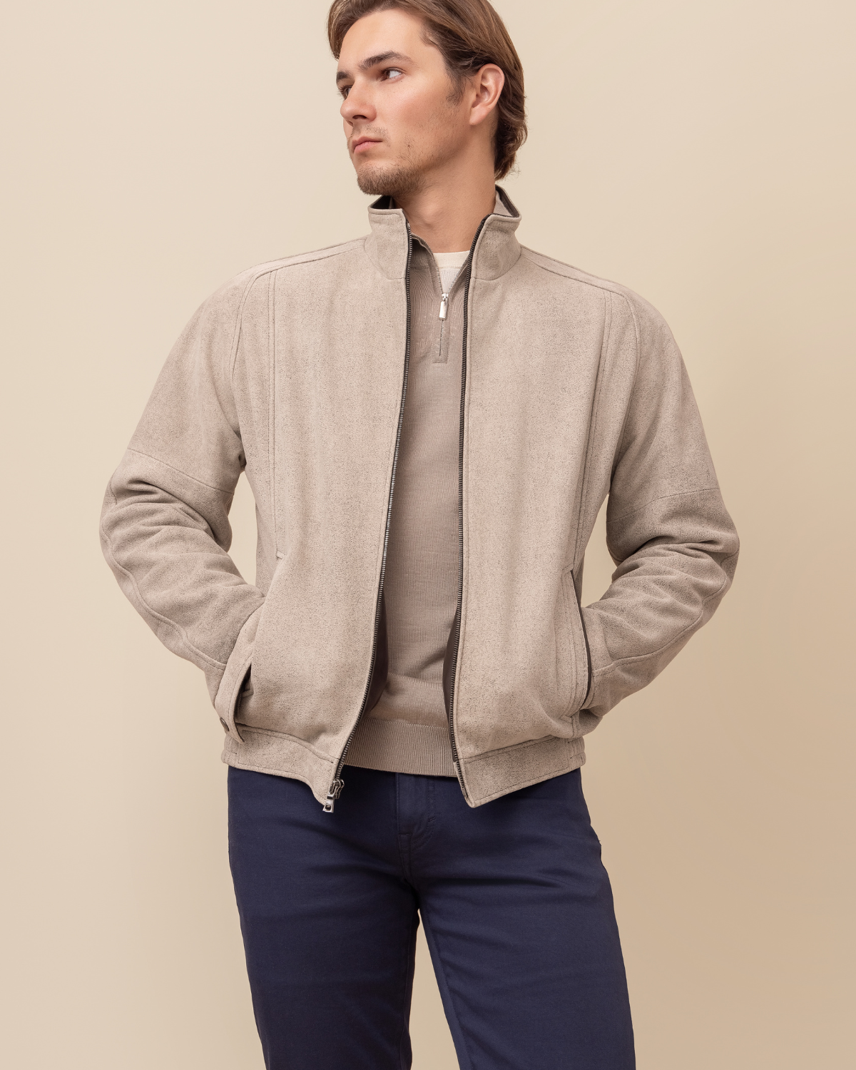 HYDE Valen Jacket — rear view showing clean panel construction and minimalist tailored silhouette in Diego Rustic Grey lambskin