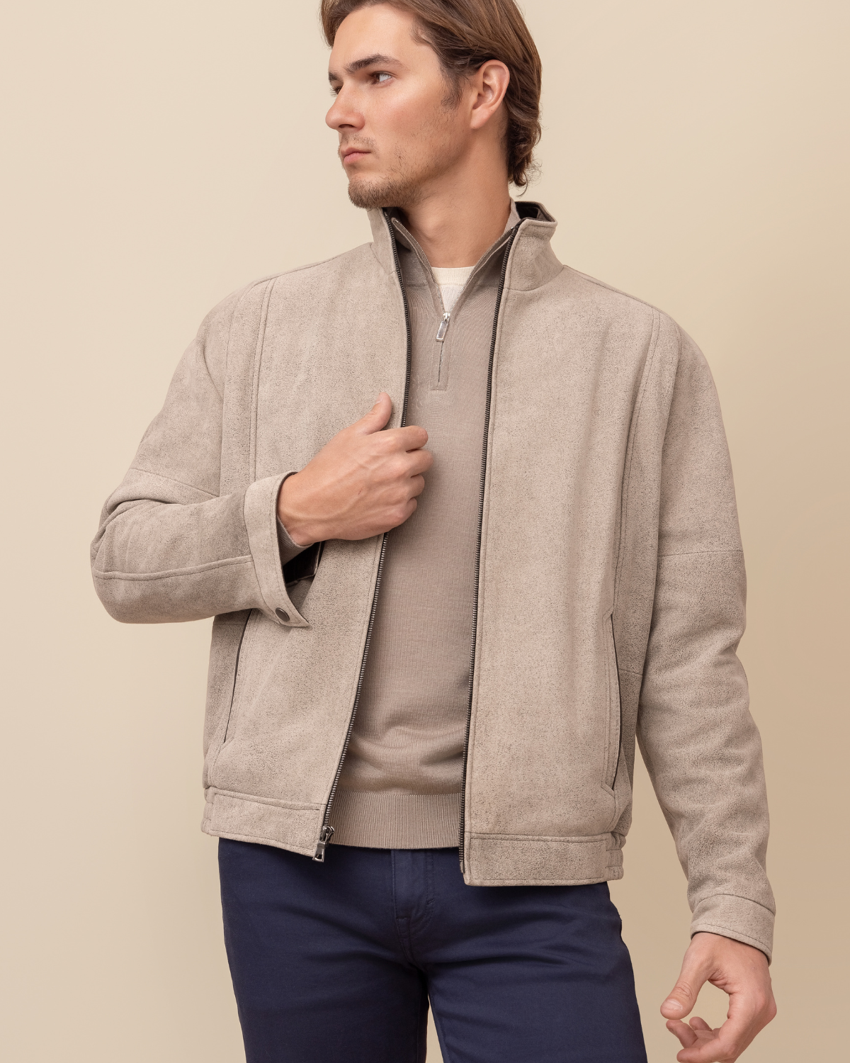 Valen Jacket by HYDE — Diego Rustic light grey lambskin leather texture close-up, subtle suede-like finish