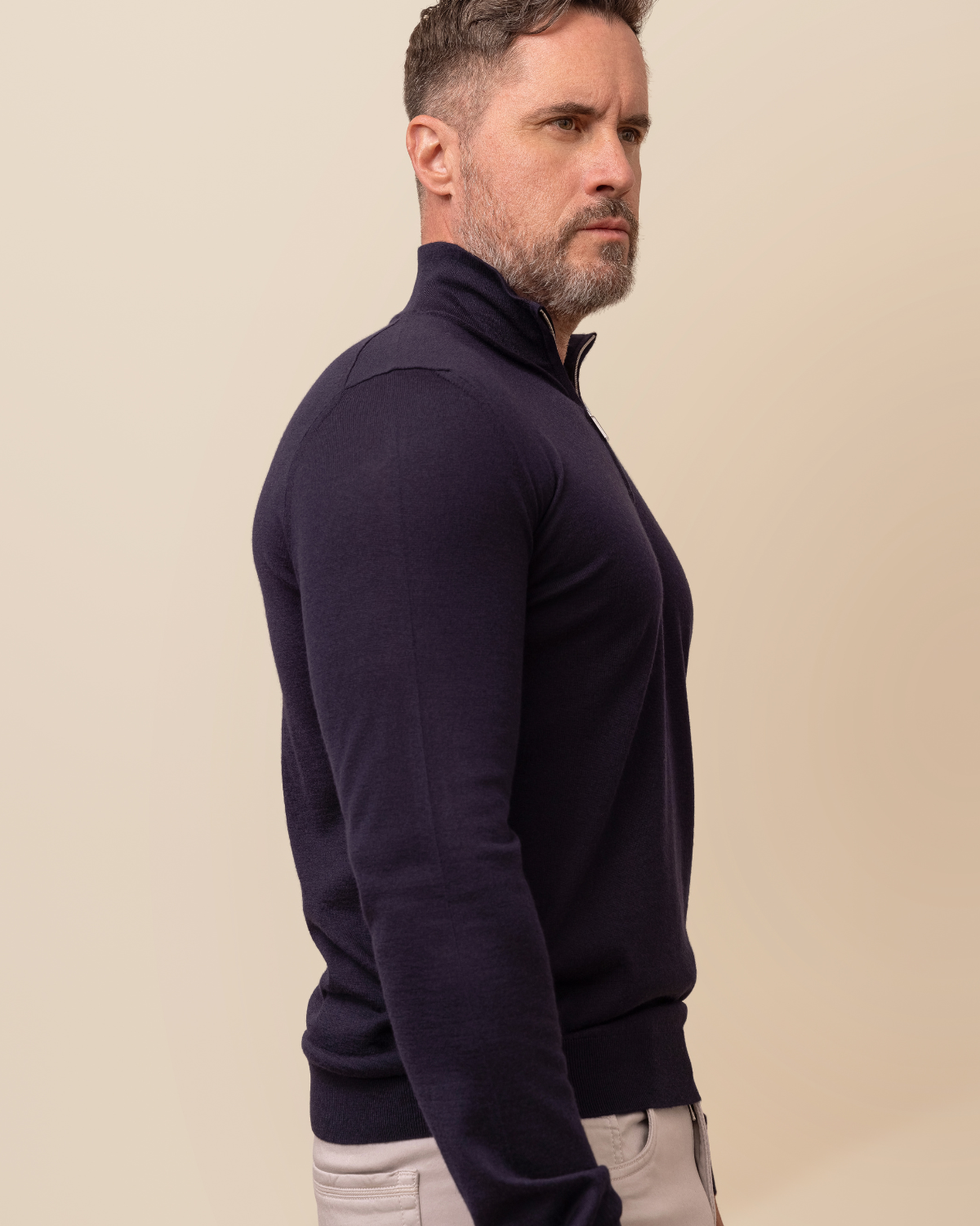 HYDE Valdoro Cashmere Silk Quarter-Zip — Blue Scuro | Men's Luxury Italian Knitwear