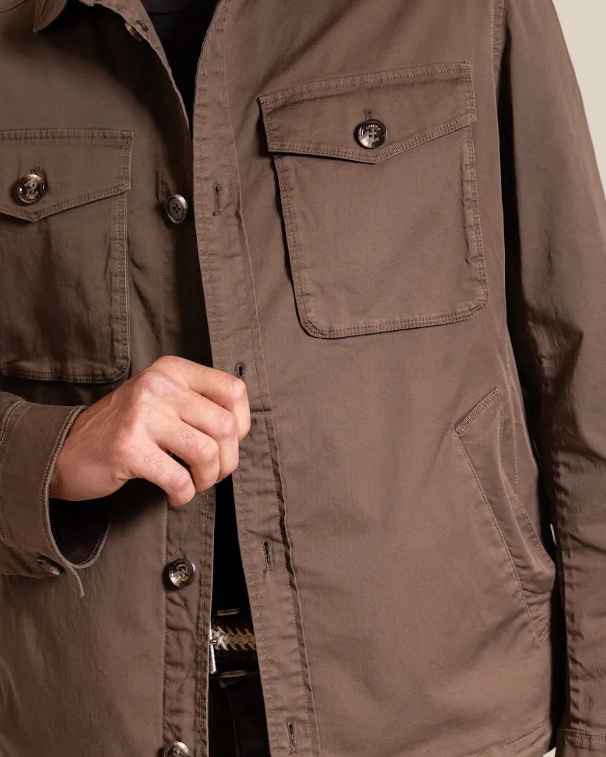 Brown jacket with button details on a neutral background
