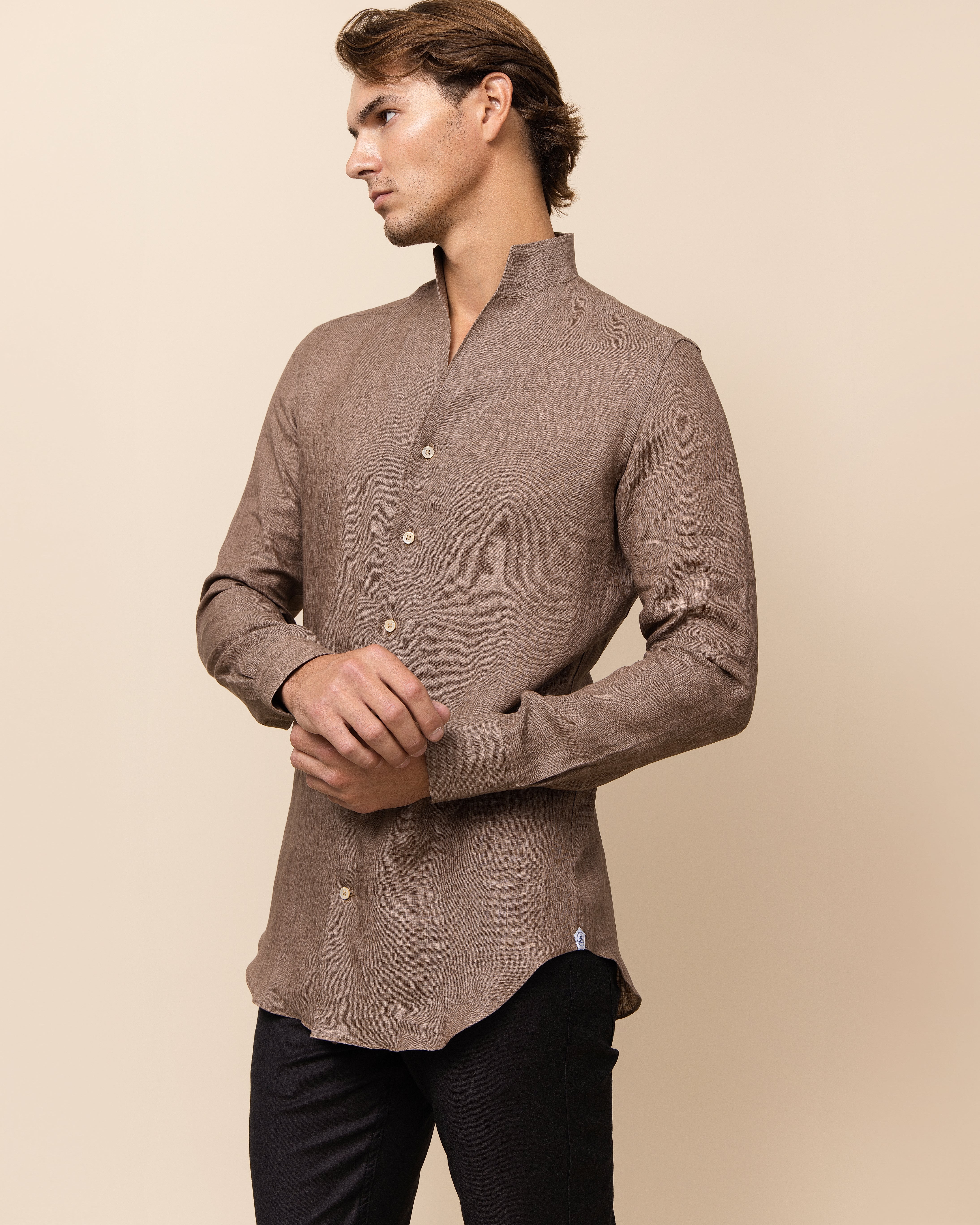 HYDE Lecce Linen Shirt in Melange — men's 100% Italian linen shirt with signature one-piece Italian collar, crafted in Italy