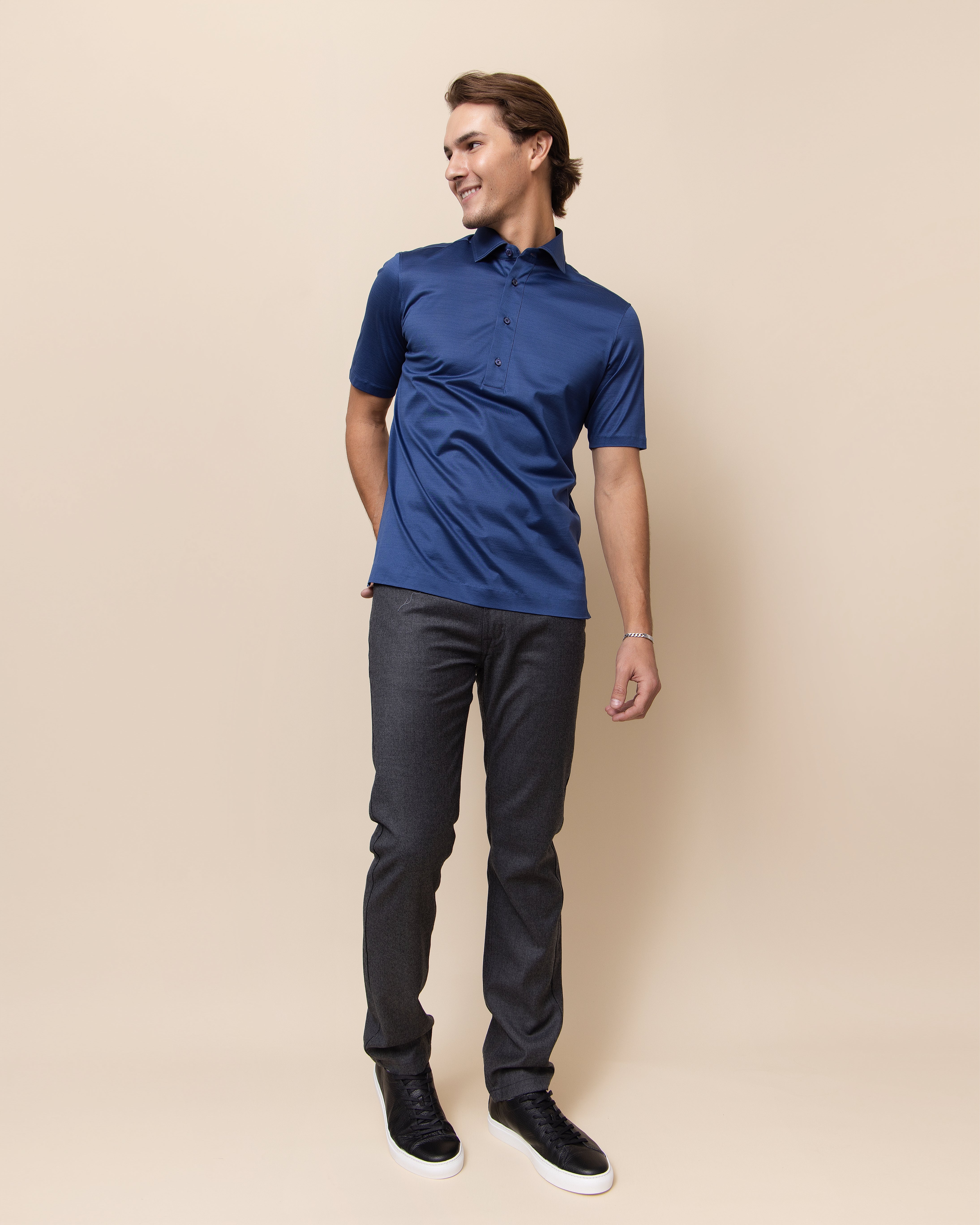 Blue HYDE Lucca polo — 100% Italian cotton jersey with an exceptionally smooth hand feel and refined silk-like sheen