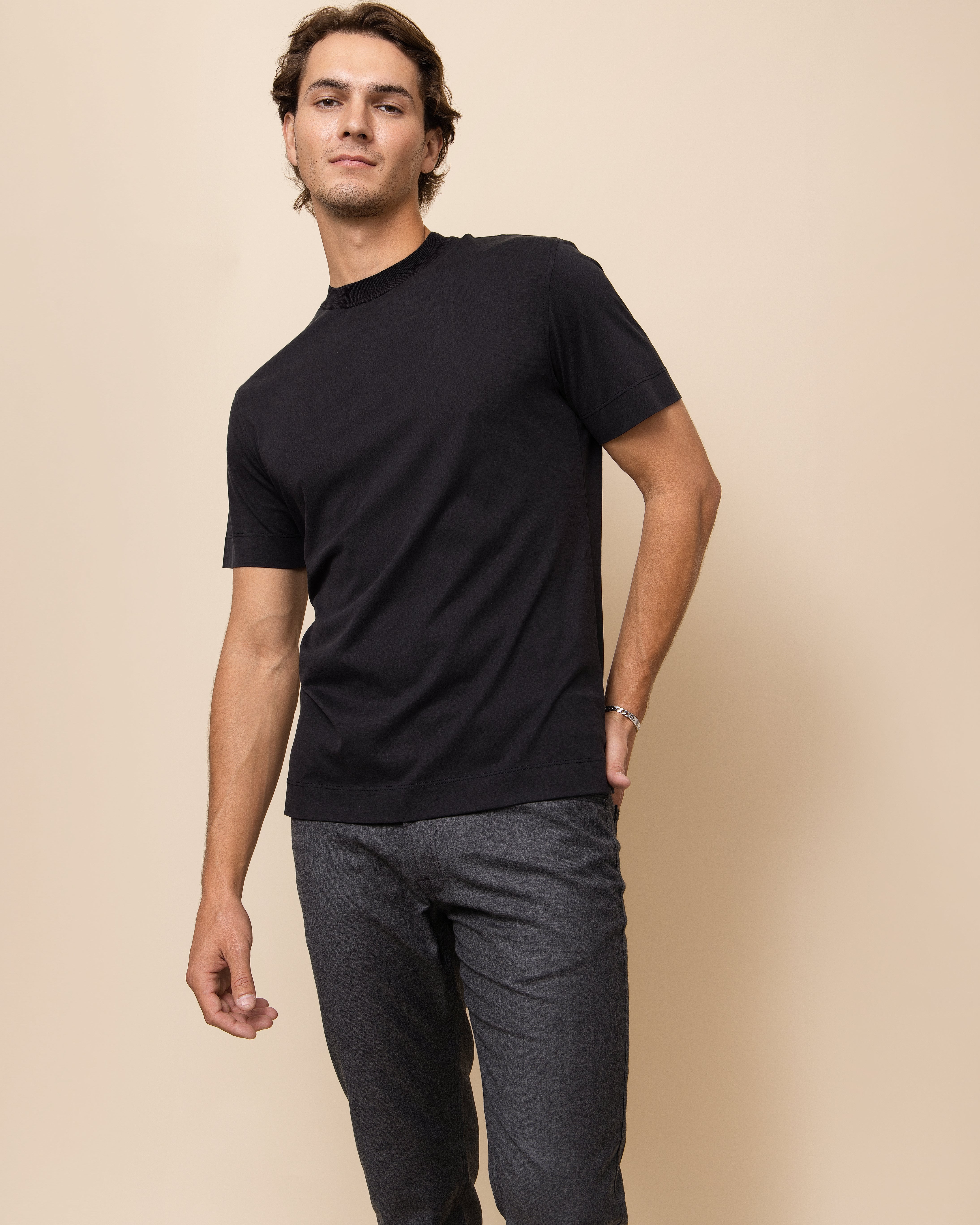 HYDE Milano Crew Neck Tee in Black — men's luxury Italian silk-cotton tee in 150 GSM jersey knit, tailored by Emiliano Zapata