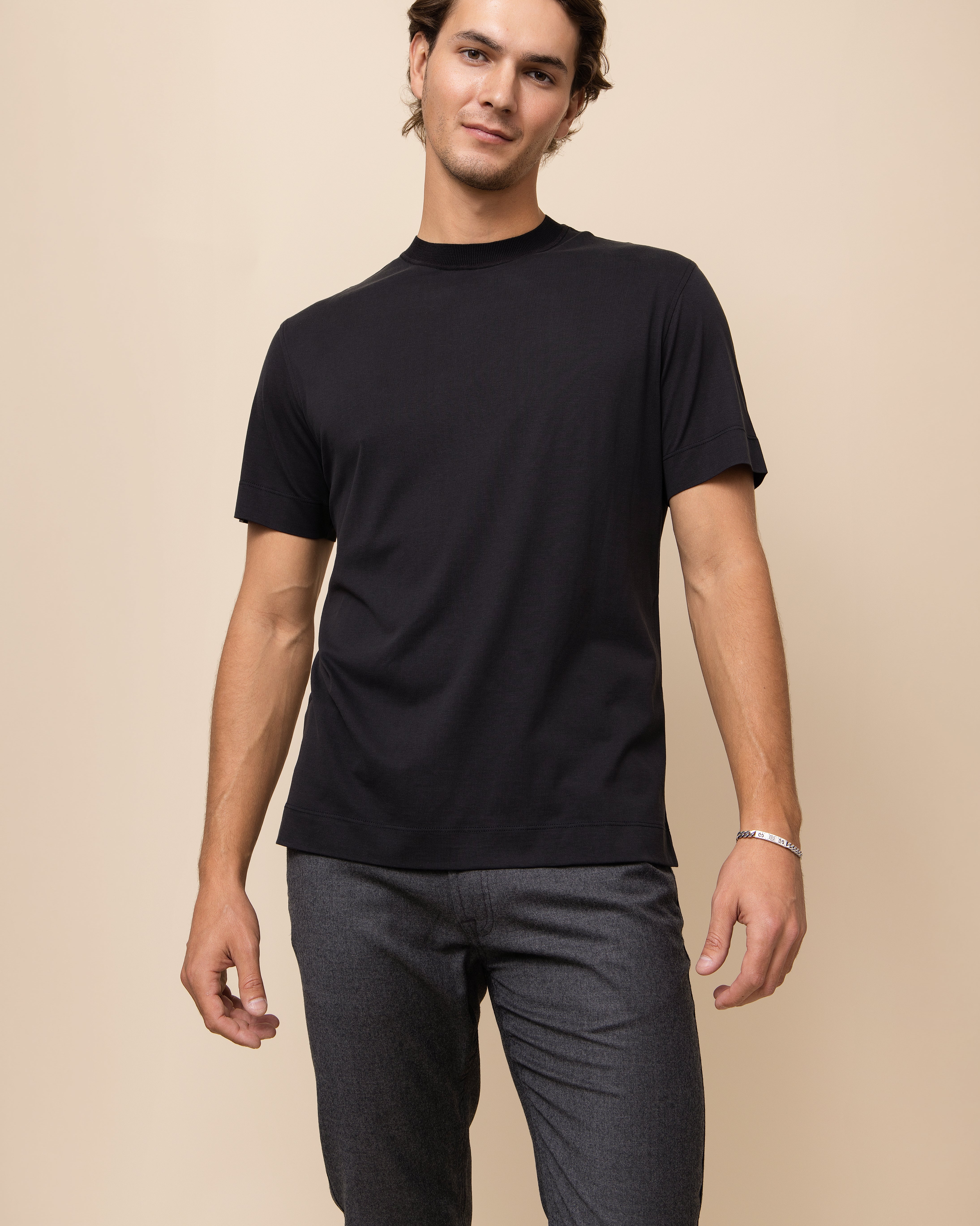 Black HYDE Milano silk-cotton tee — 60% silk and 40% cotton Italian jersey with a soft lustrous hand feel