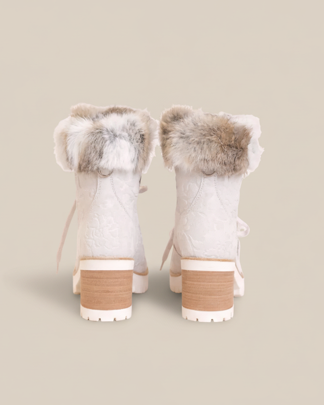 HYDE Alisa Boot — Off White Croc-Embossed Leather with Fur Collar | Women's Luxury Winter Boot
