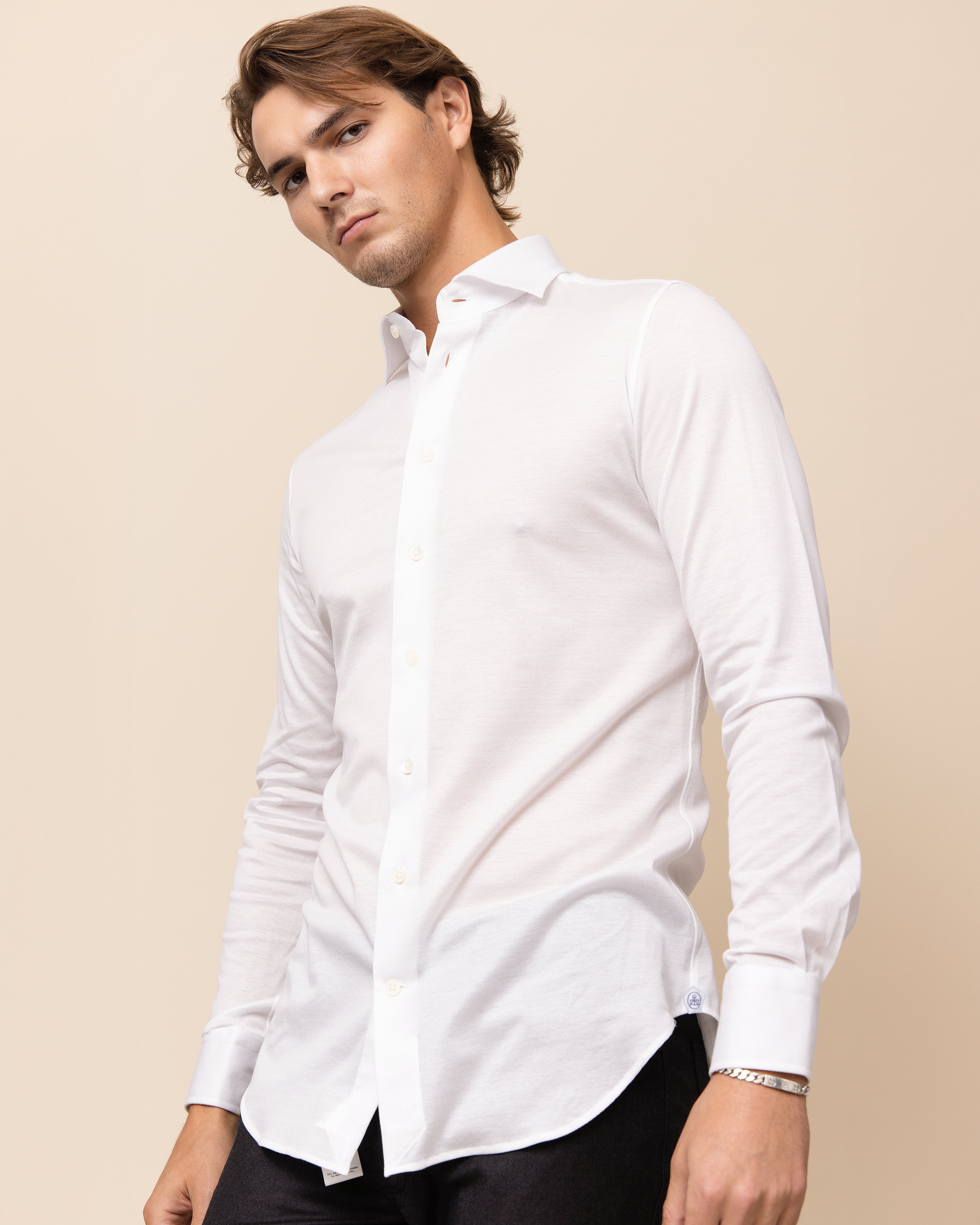 Men's HYDE Orvieto Knit Shirt in White — modern tailored fit in lightweight, breathable Italian cotton knit