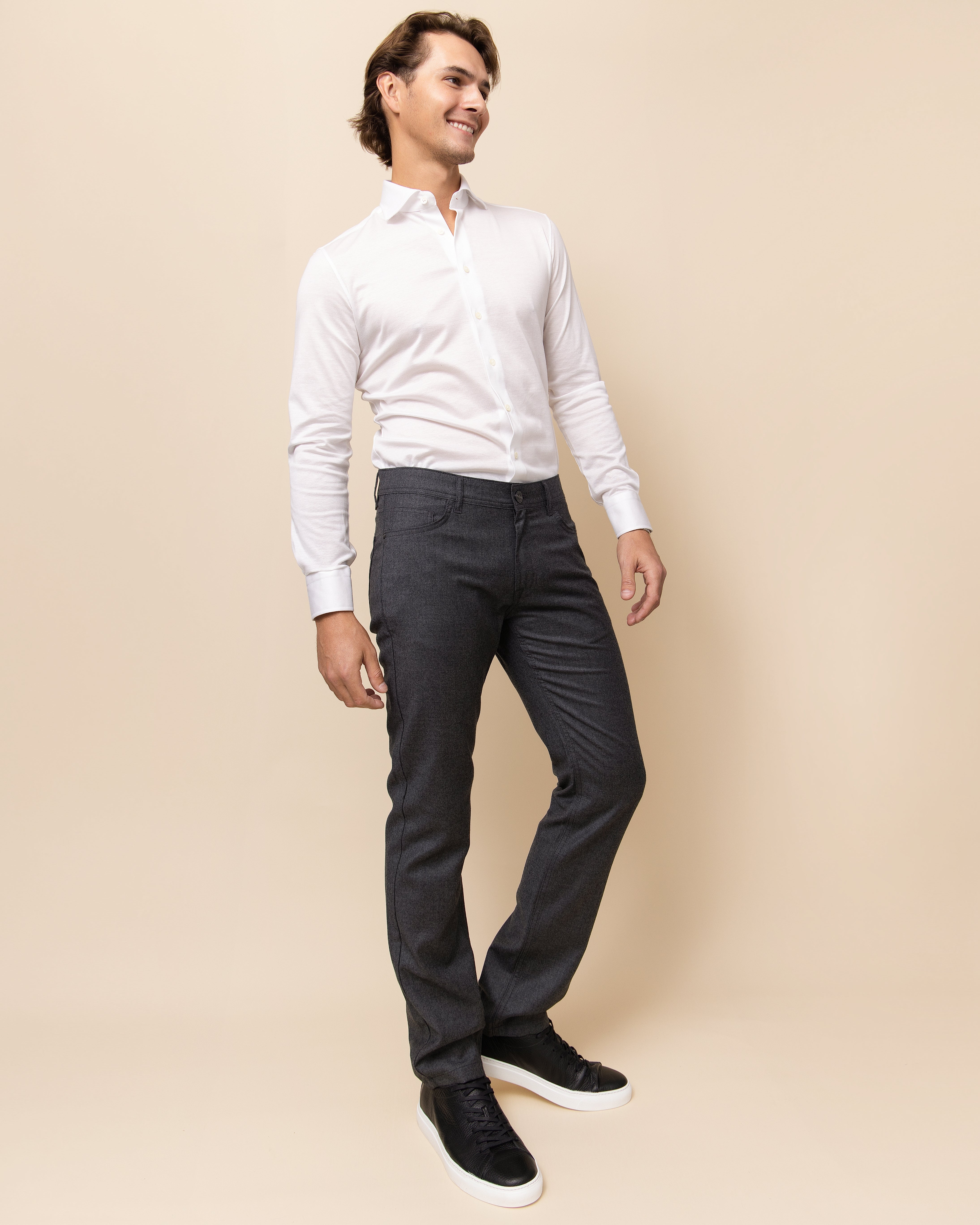 HYDE Orvieto Knit Shirt in White Italian cotton — men's luxury long sleeve knit shirt with spread collar and full button front, crafted in Italy