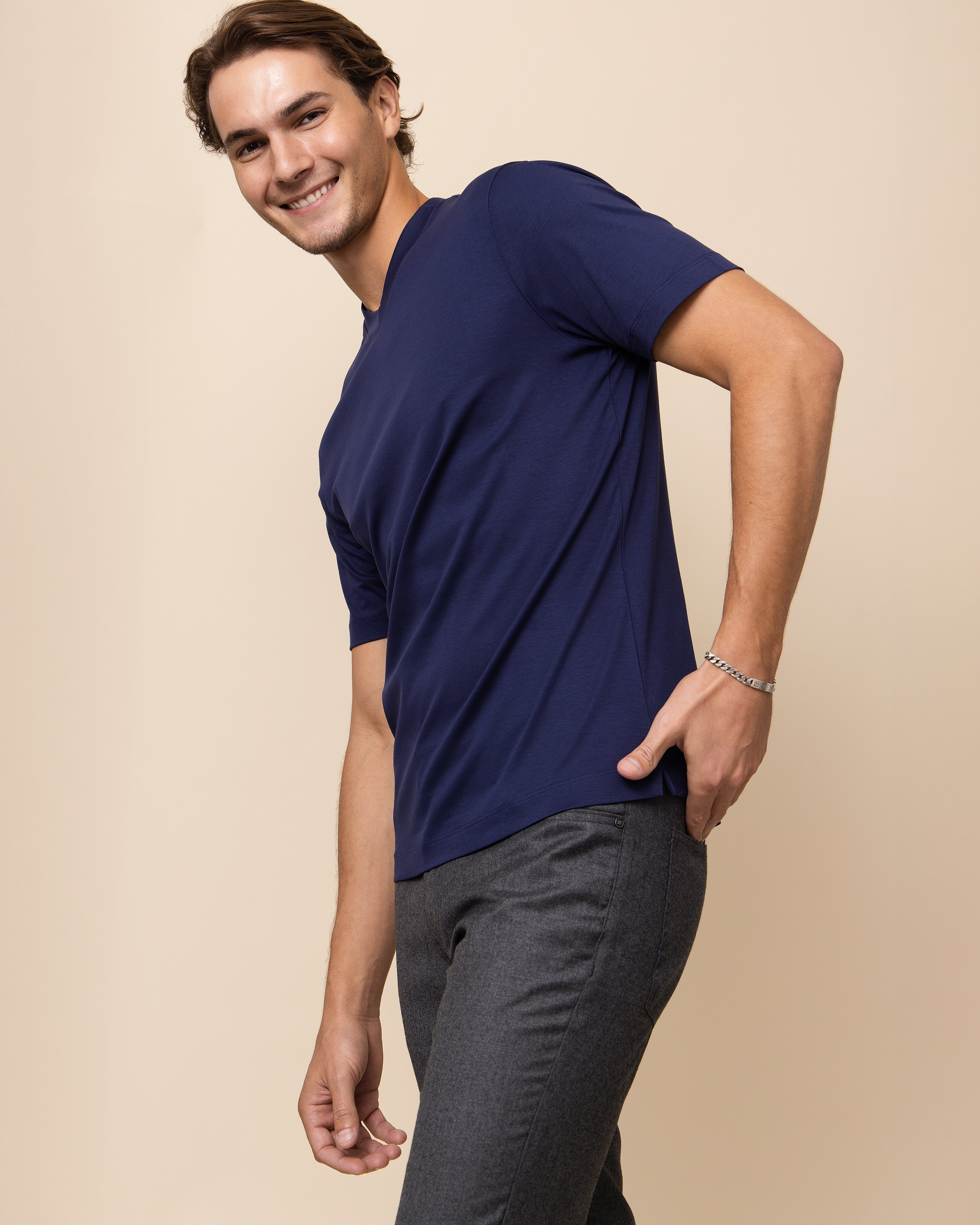 HYDE Positano navy Supima cotton luxury V-neck tee by Emiliano Zapata, men's premium Italian pique jacquard t-shirt