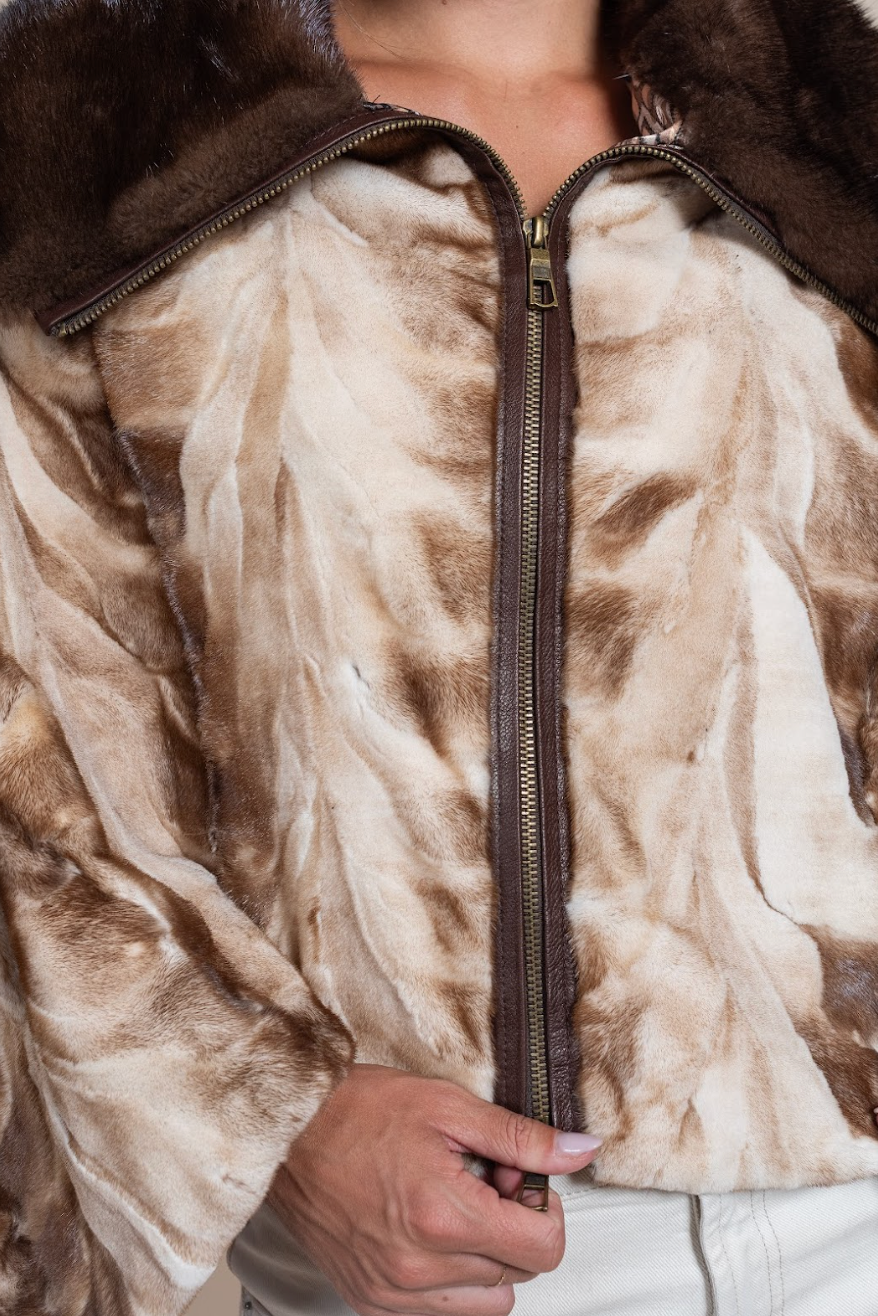 Close-up of a fur-lined jacket with a zipper