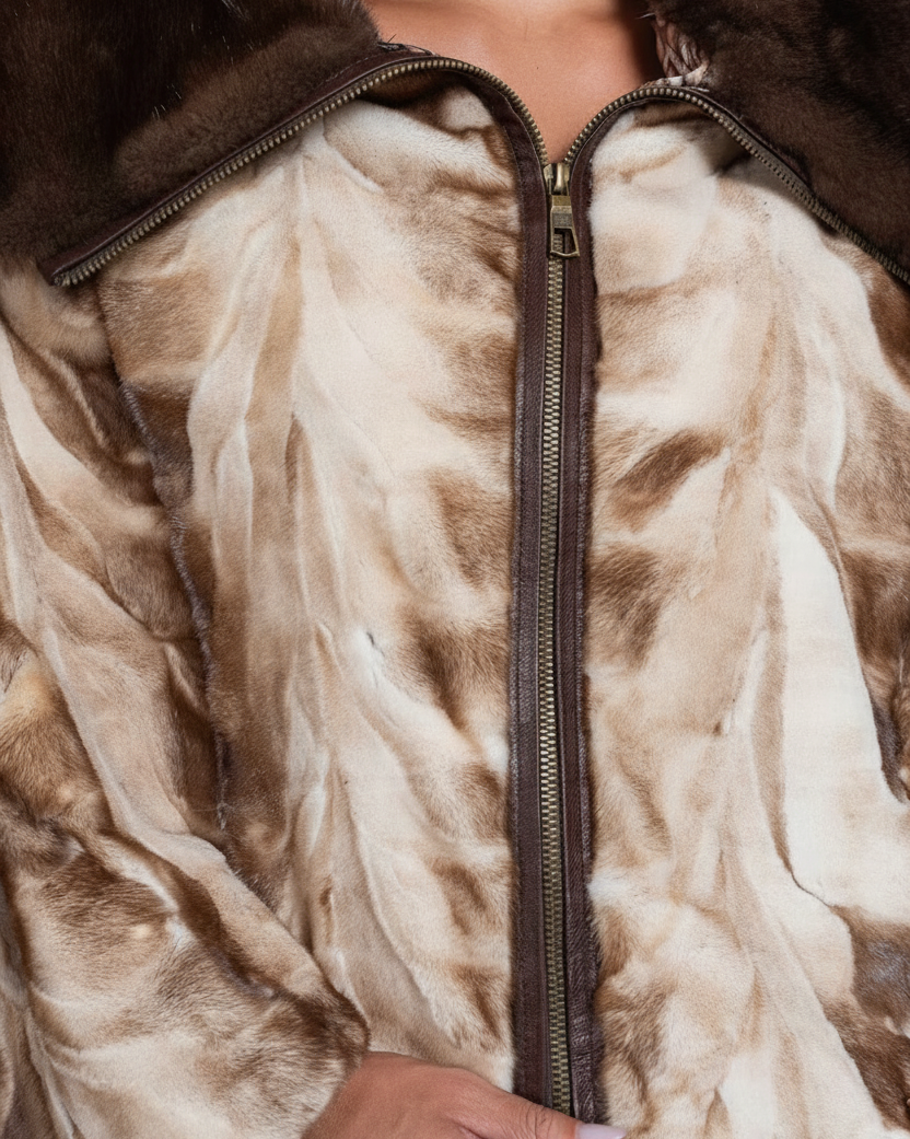 Close-up of a fur-lined jacket with a zipper