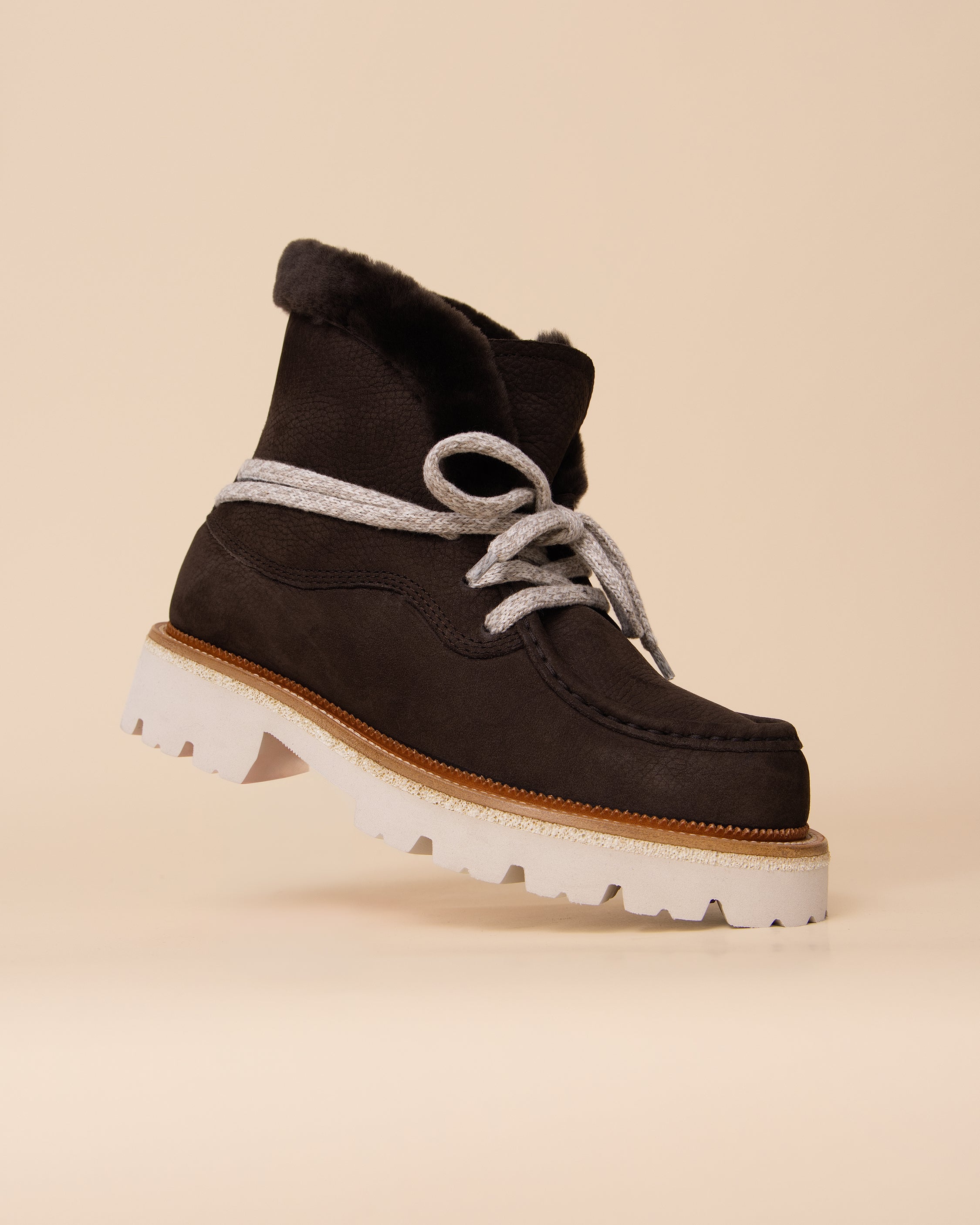 HYDE Sofia nabuk stivaletto in testa di moro, women's Italian fur-lined lace-up ankle boot