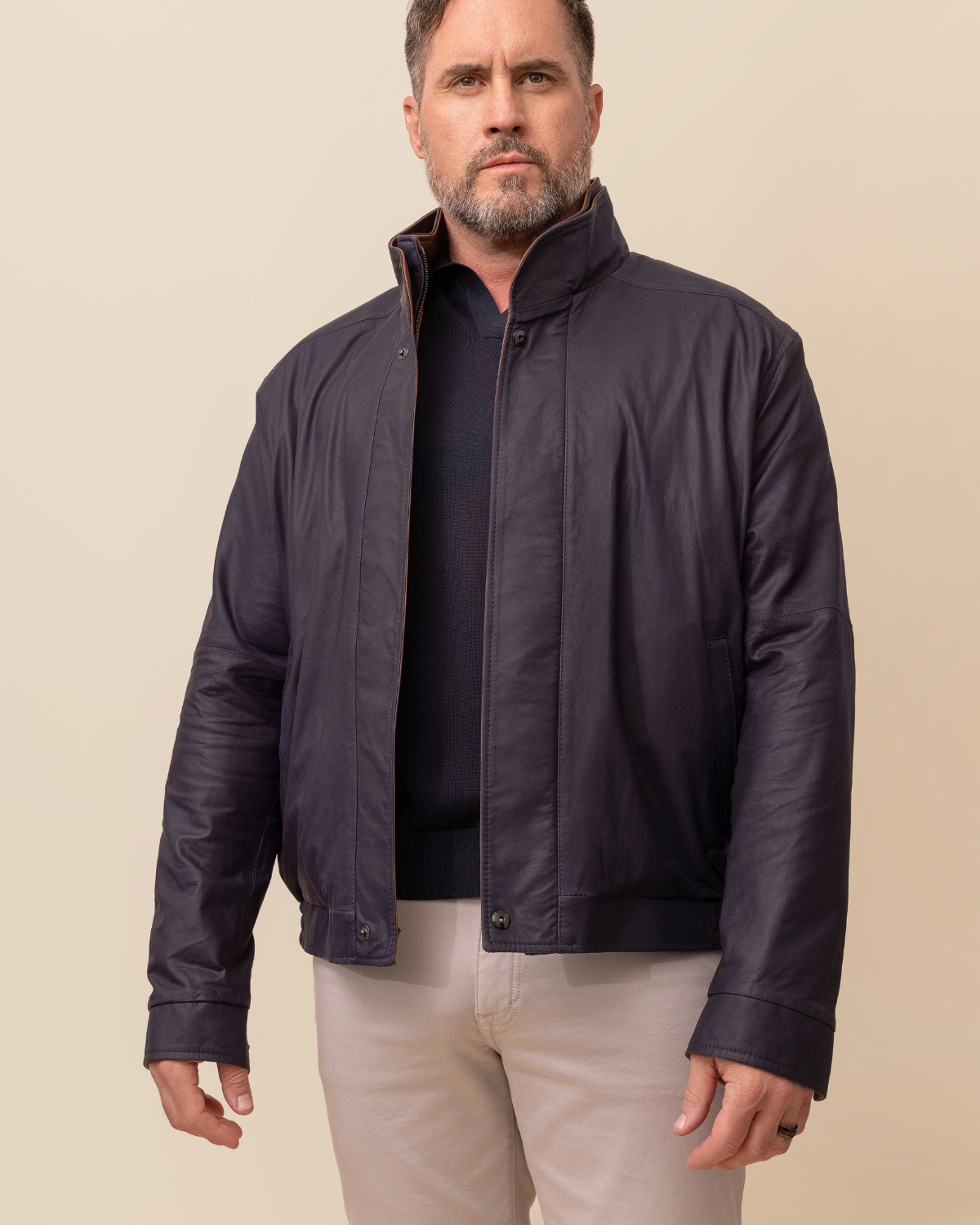 Forza Navy Italian Lambskin Leather Bomber Jacket for Men | Luxury Designer Outerwear