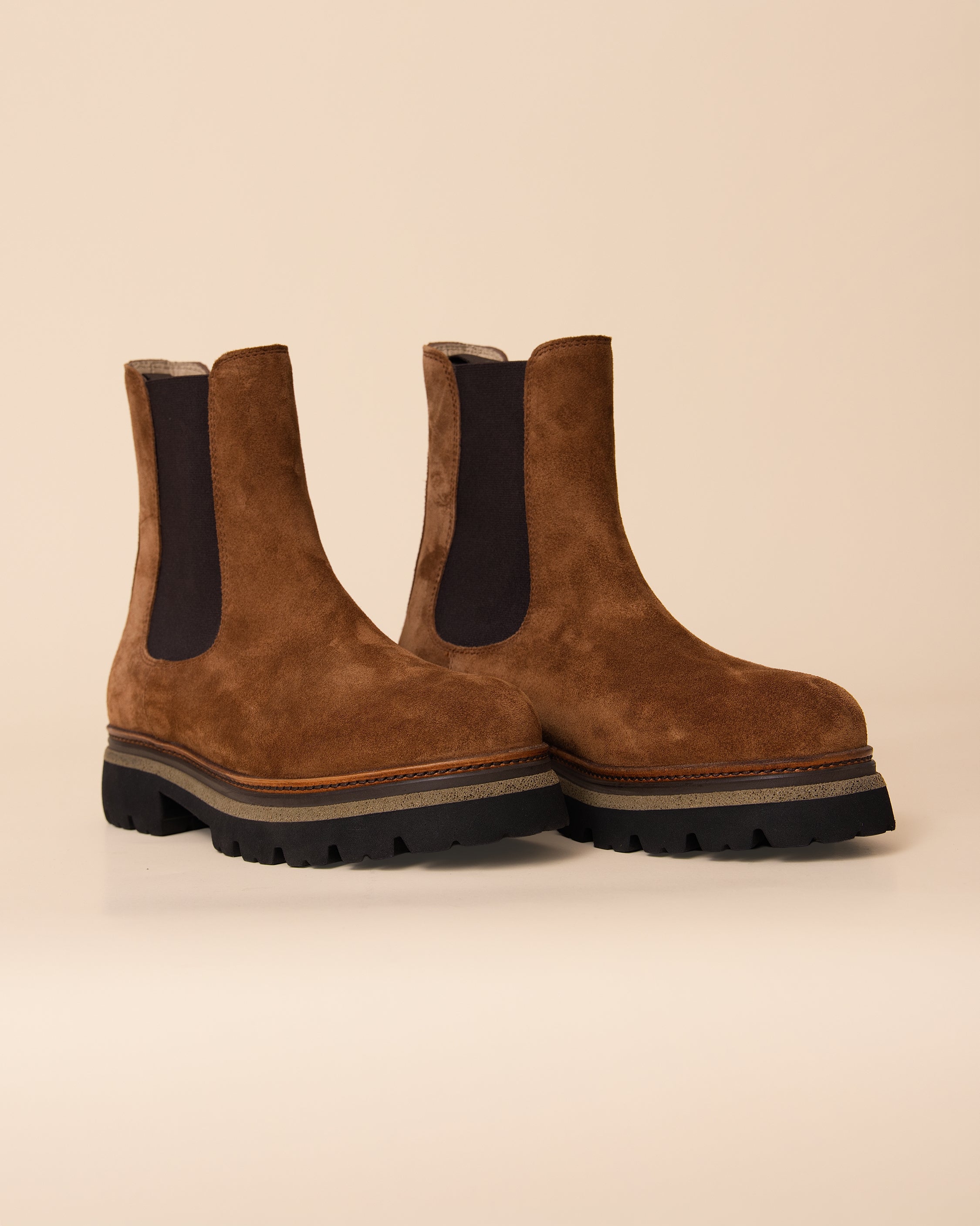 HYDE Zoe suede stivaletto in tabacco, Italian luxury women's Chelsea boot for everyday and resort wear