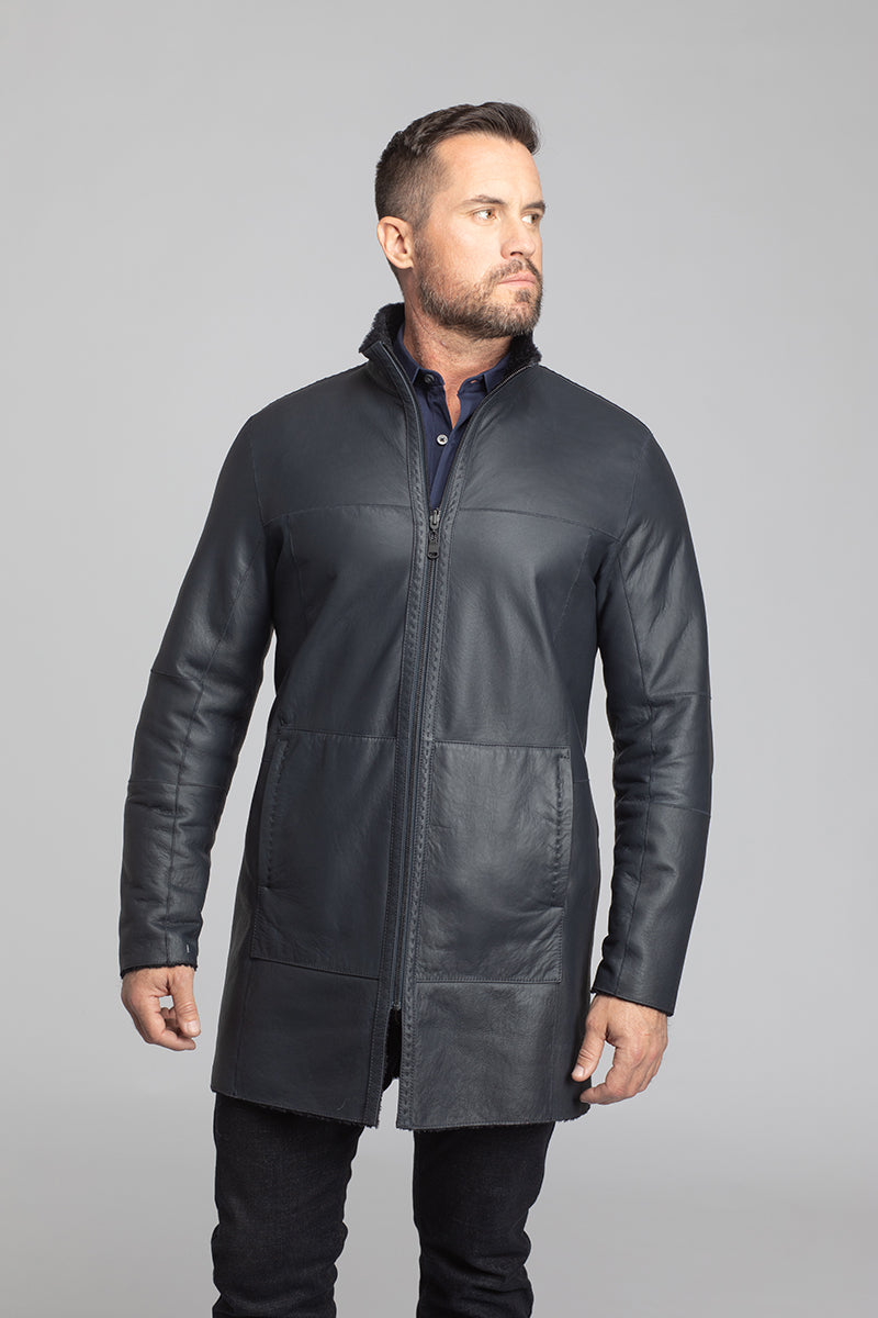 Men's 35" Navy Lacaune Lamb Reversible Shearling.