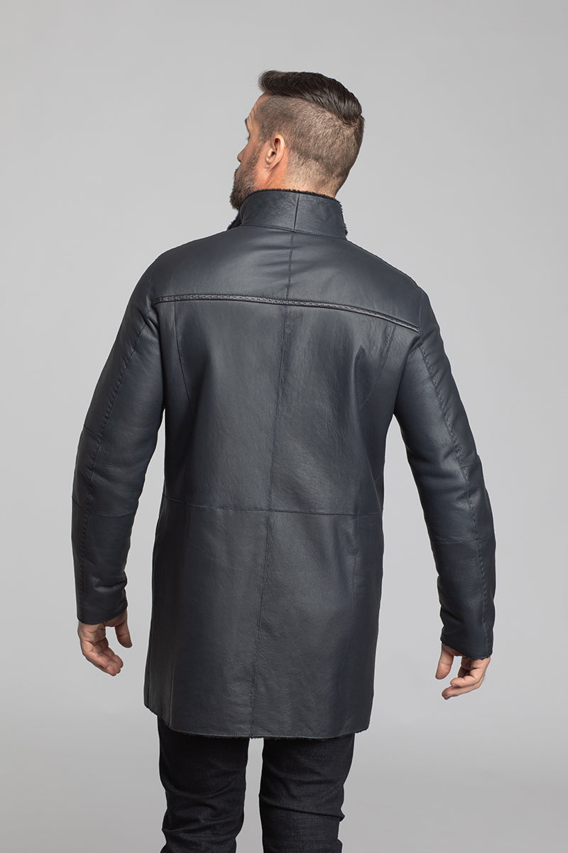 Men's 35" Navy Lacaune Lamb Reversible Shearling.